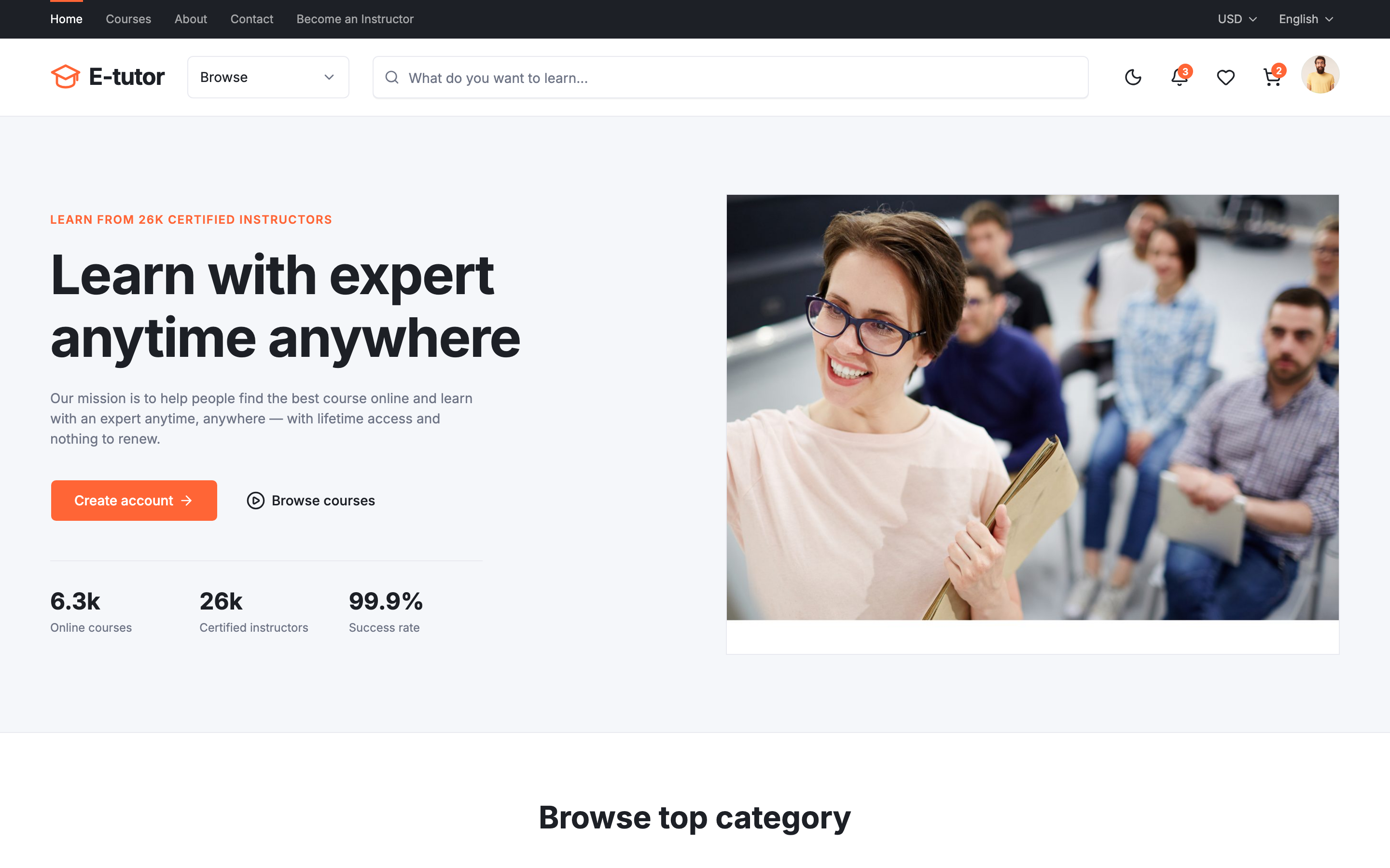 E-tutor web app template preview