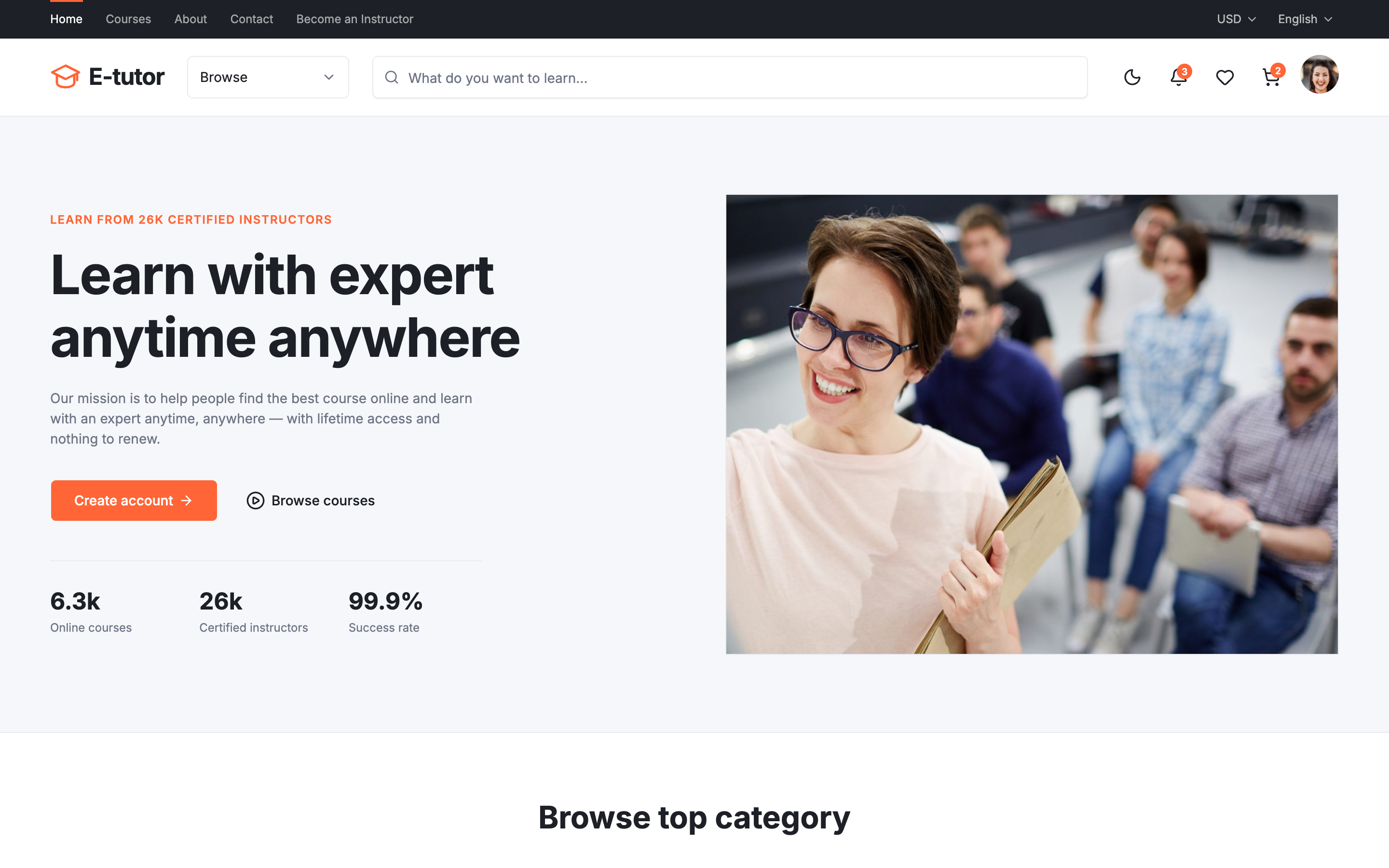 E-tutor web app template preview
