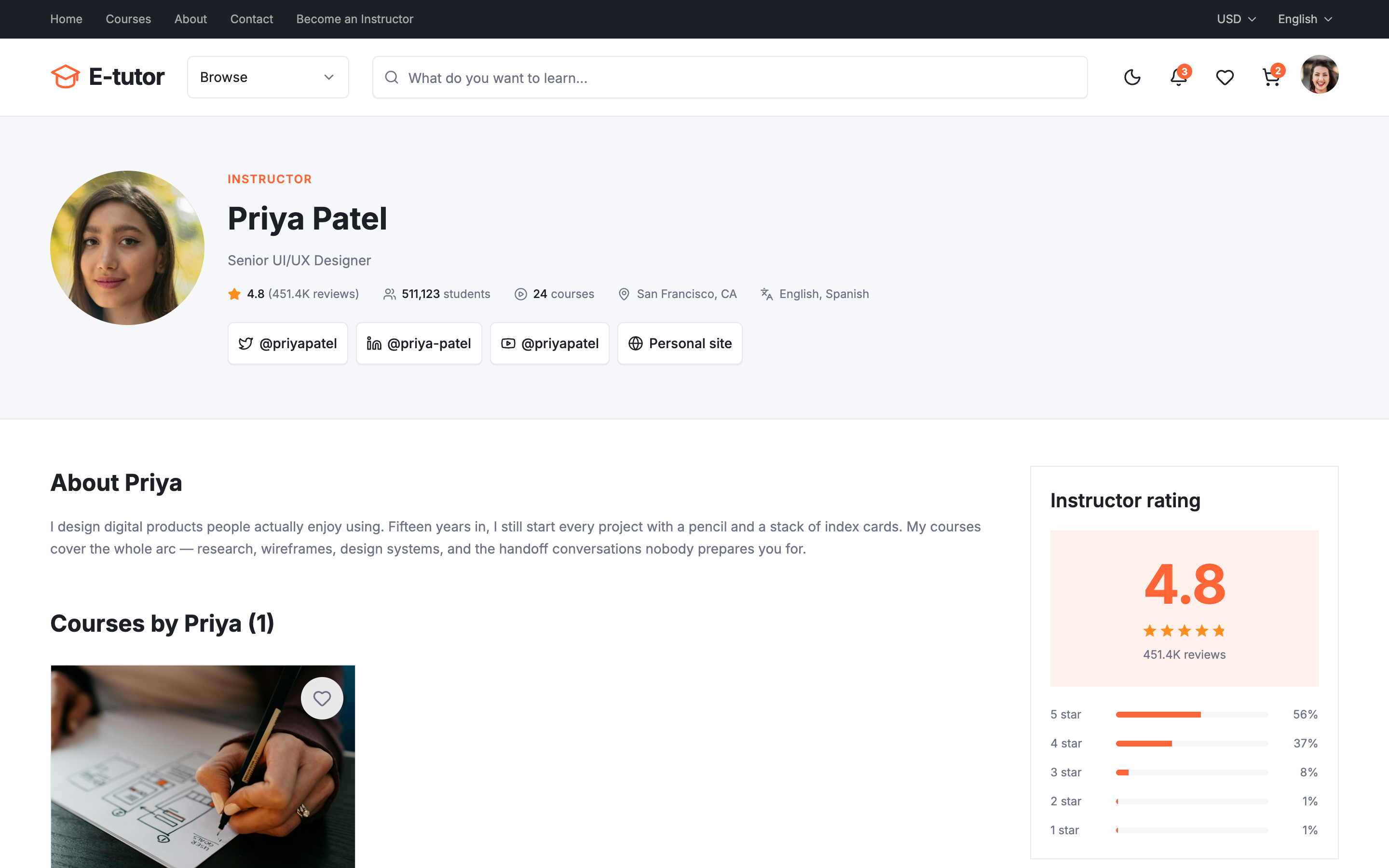 E-tutor web app template preview 4