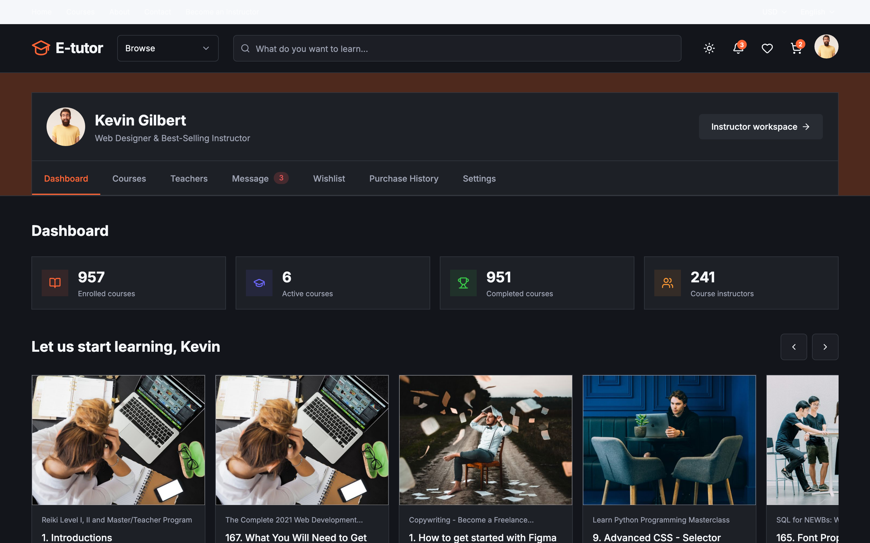 E-tutor web app template preview 8