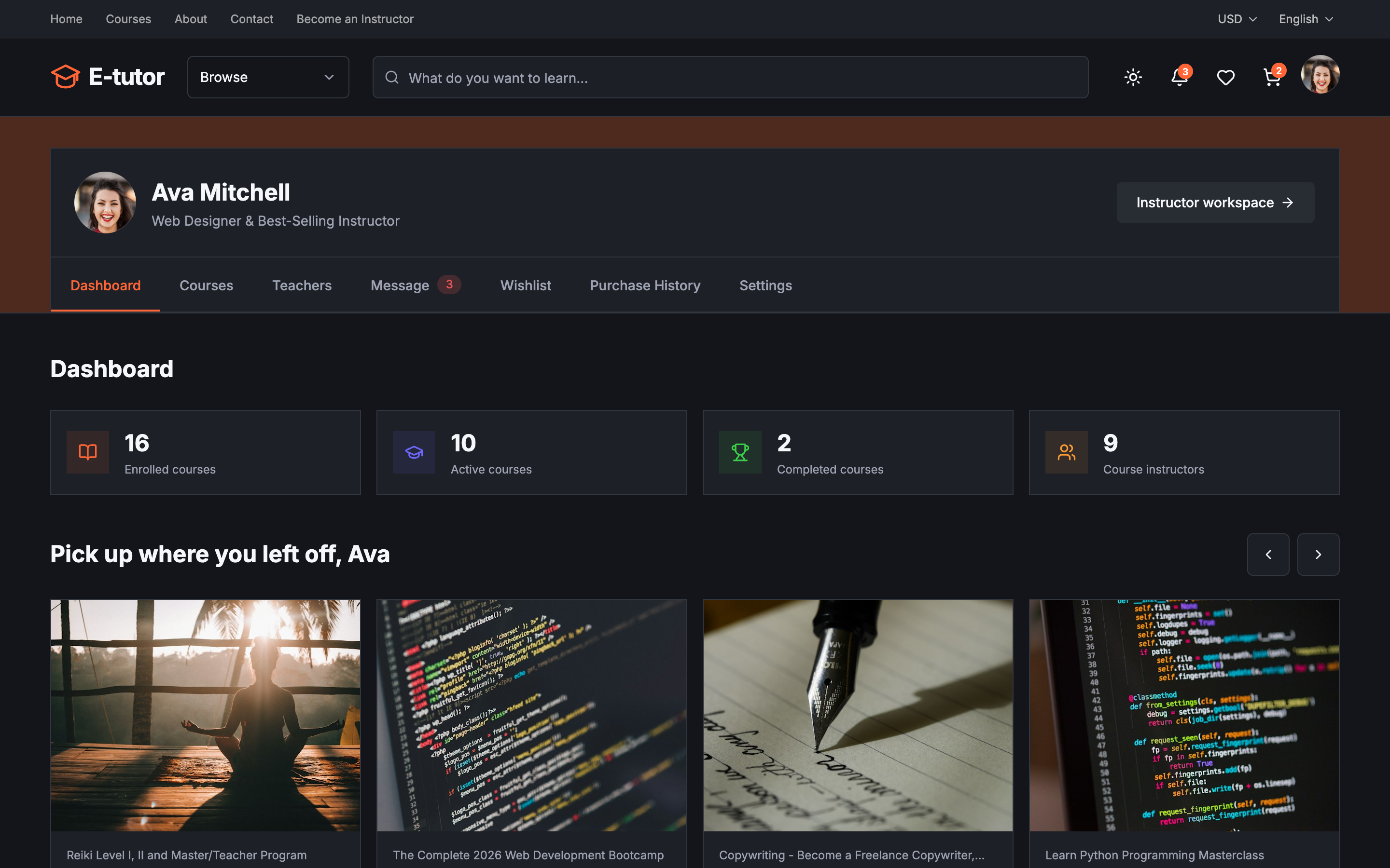 E-tutor web app template preview 8
