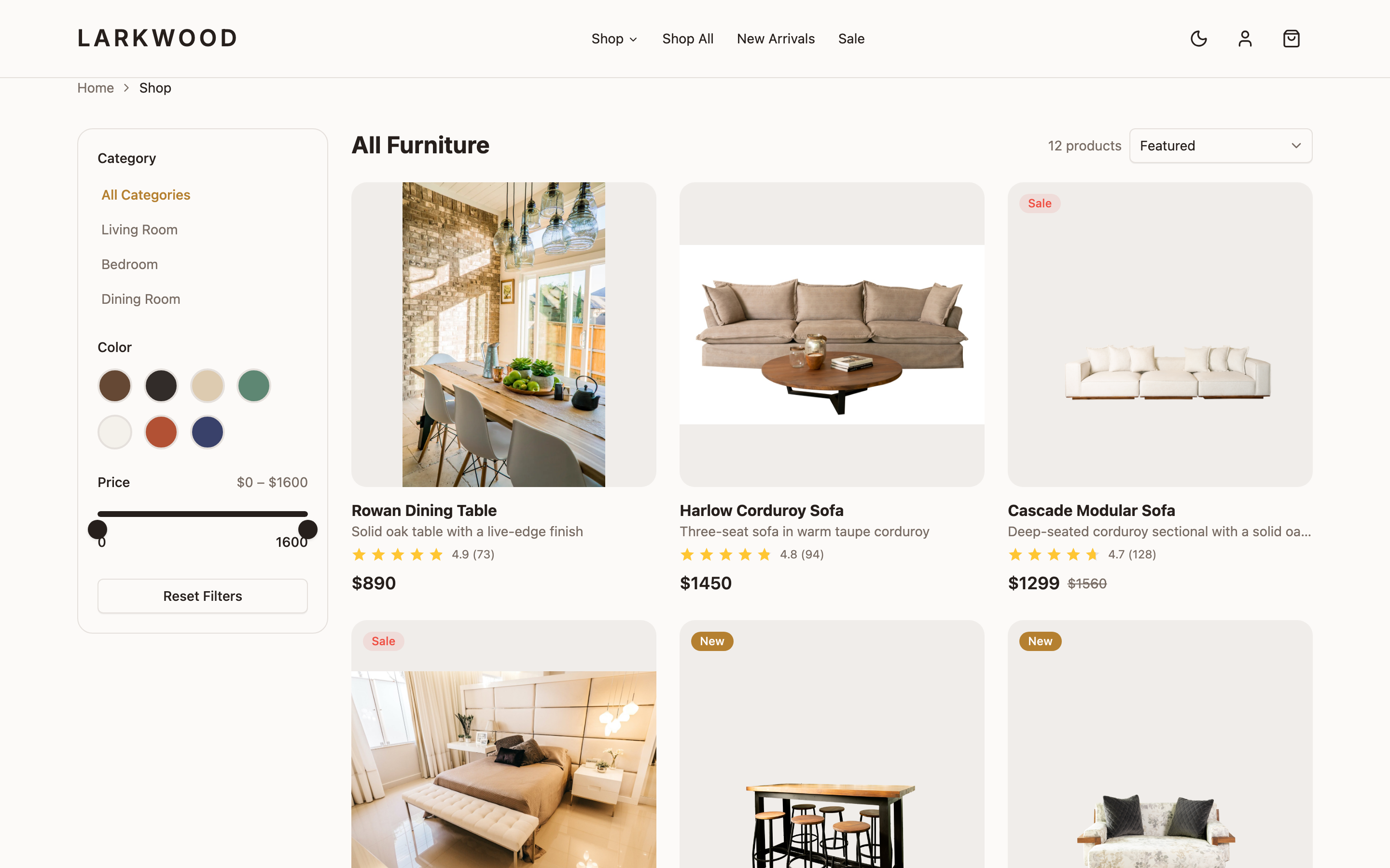 Larkwood Furniture web app template preview 3