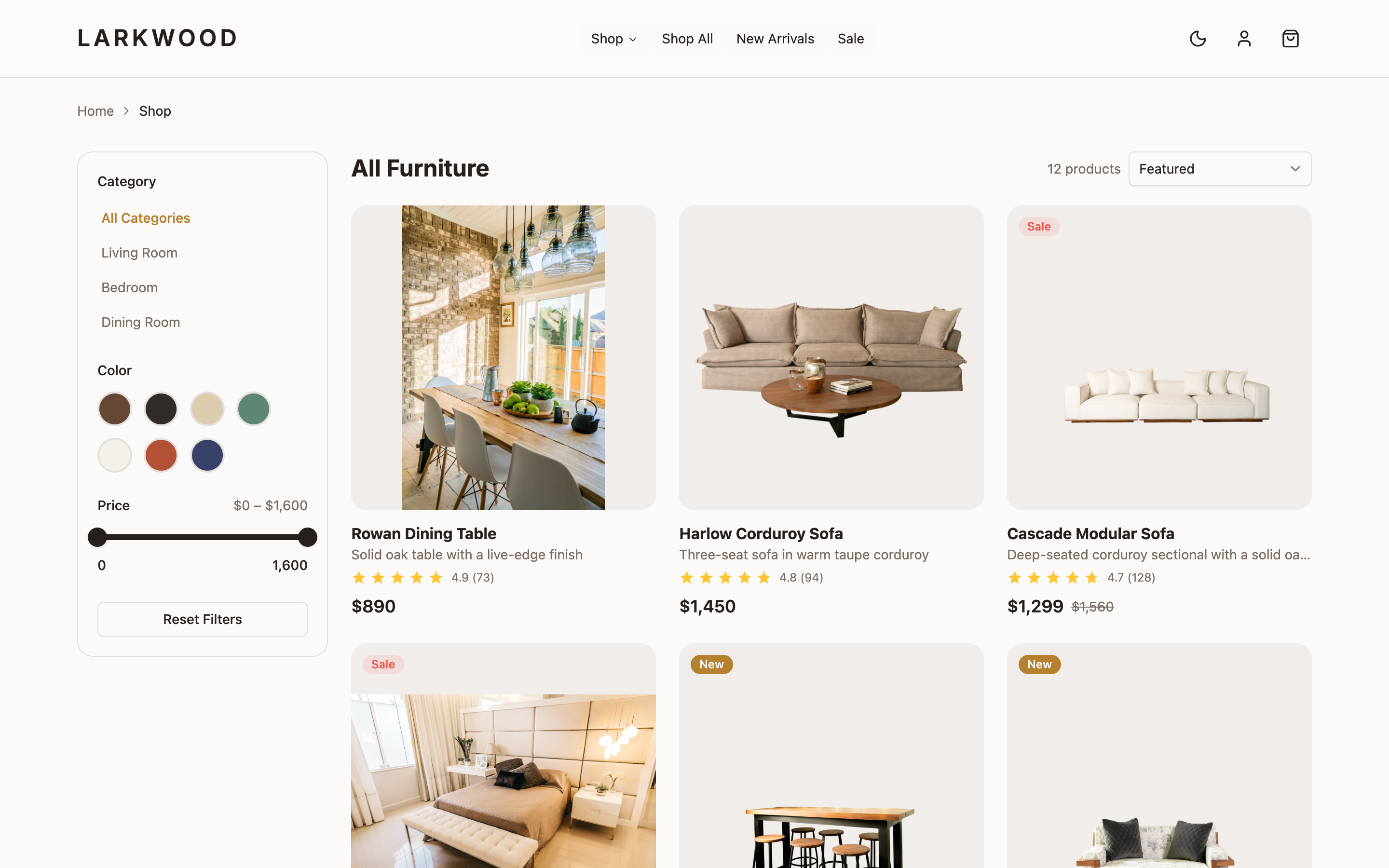 Larkwood Furniture web app template preview 3