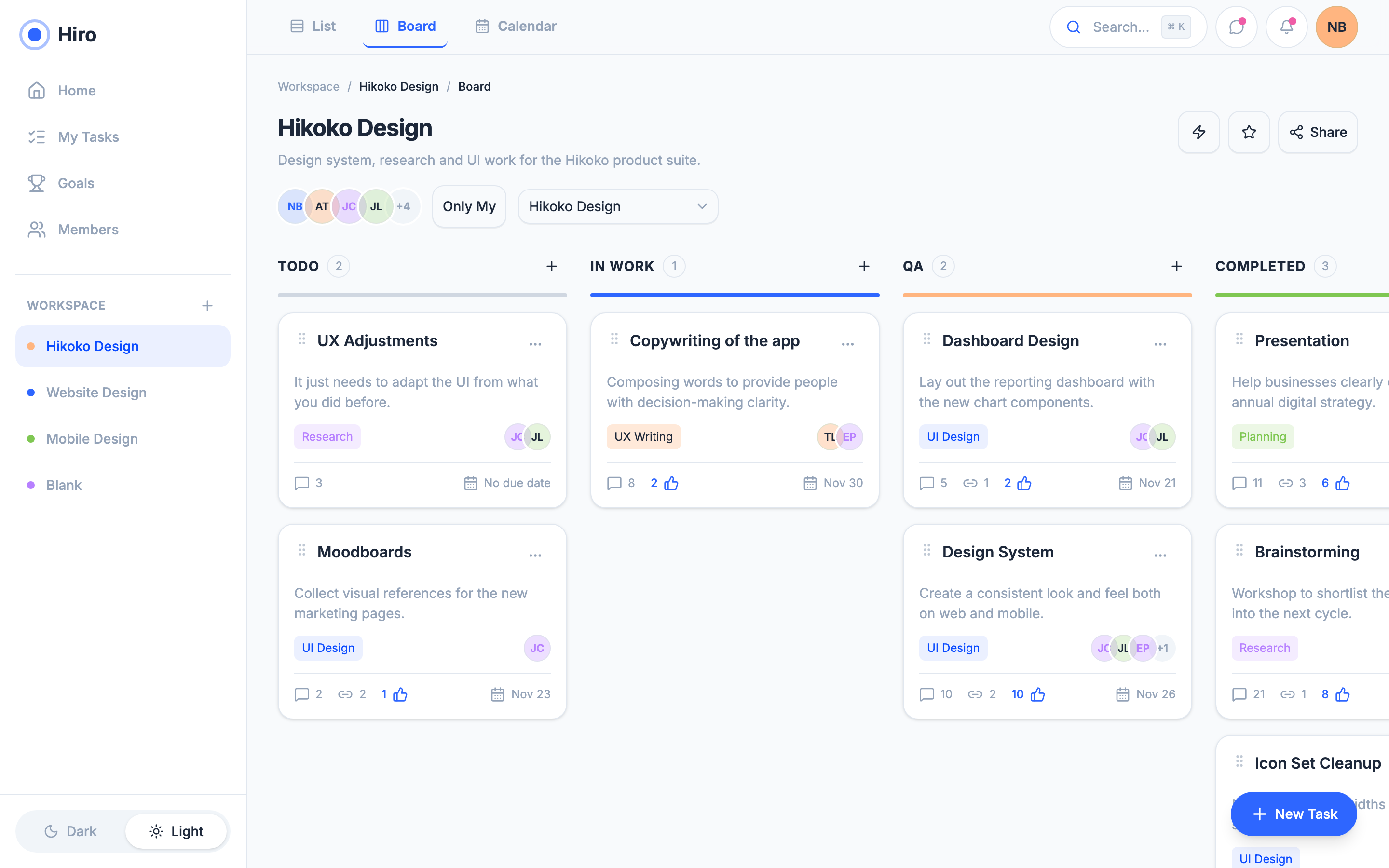 Hiro — Team Project Workspace web app template preview 2