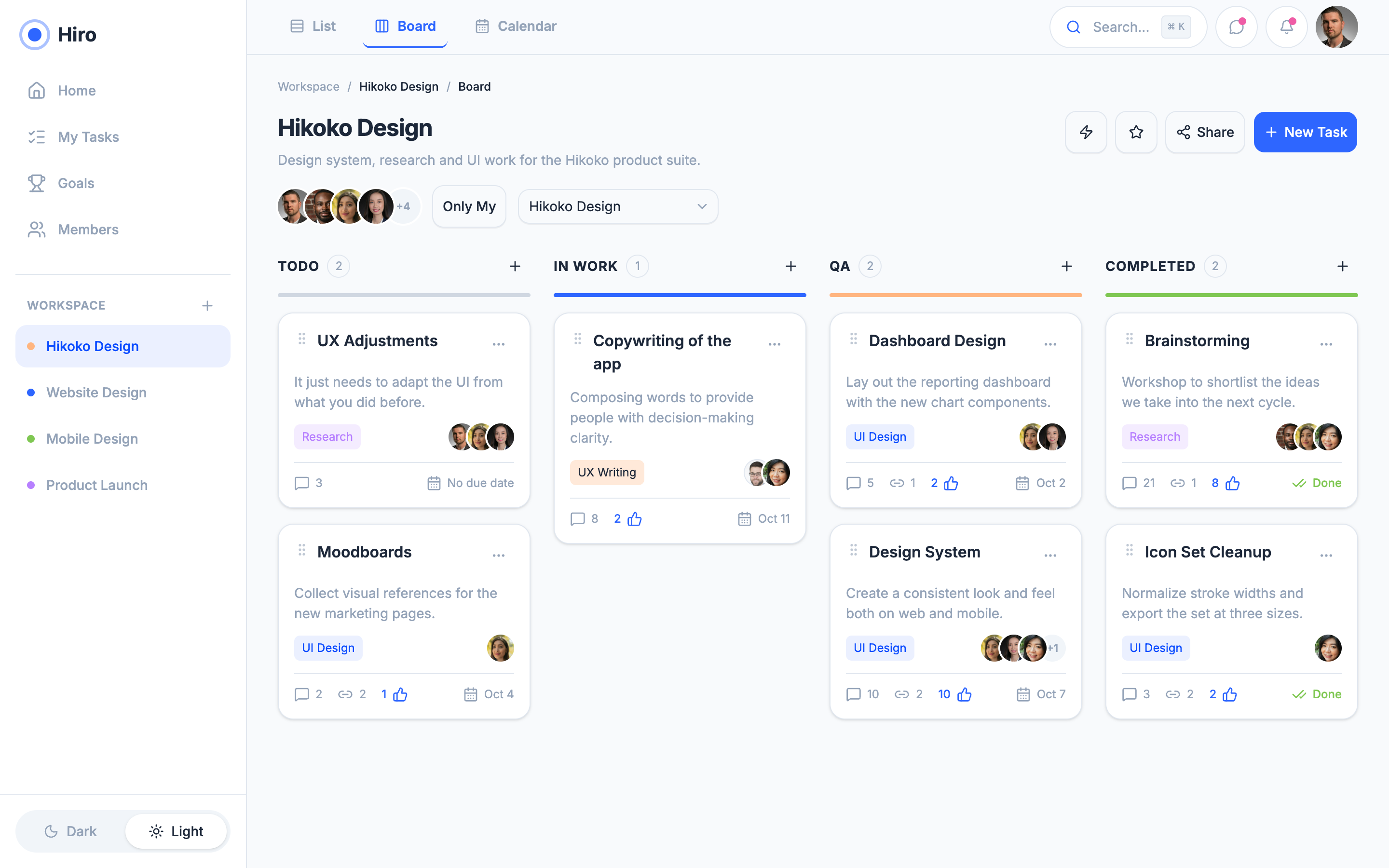 Hiro — Team Project Workspace web app template preview 2