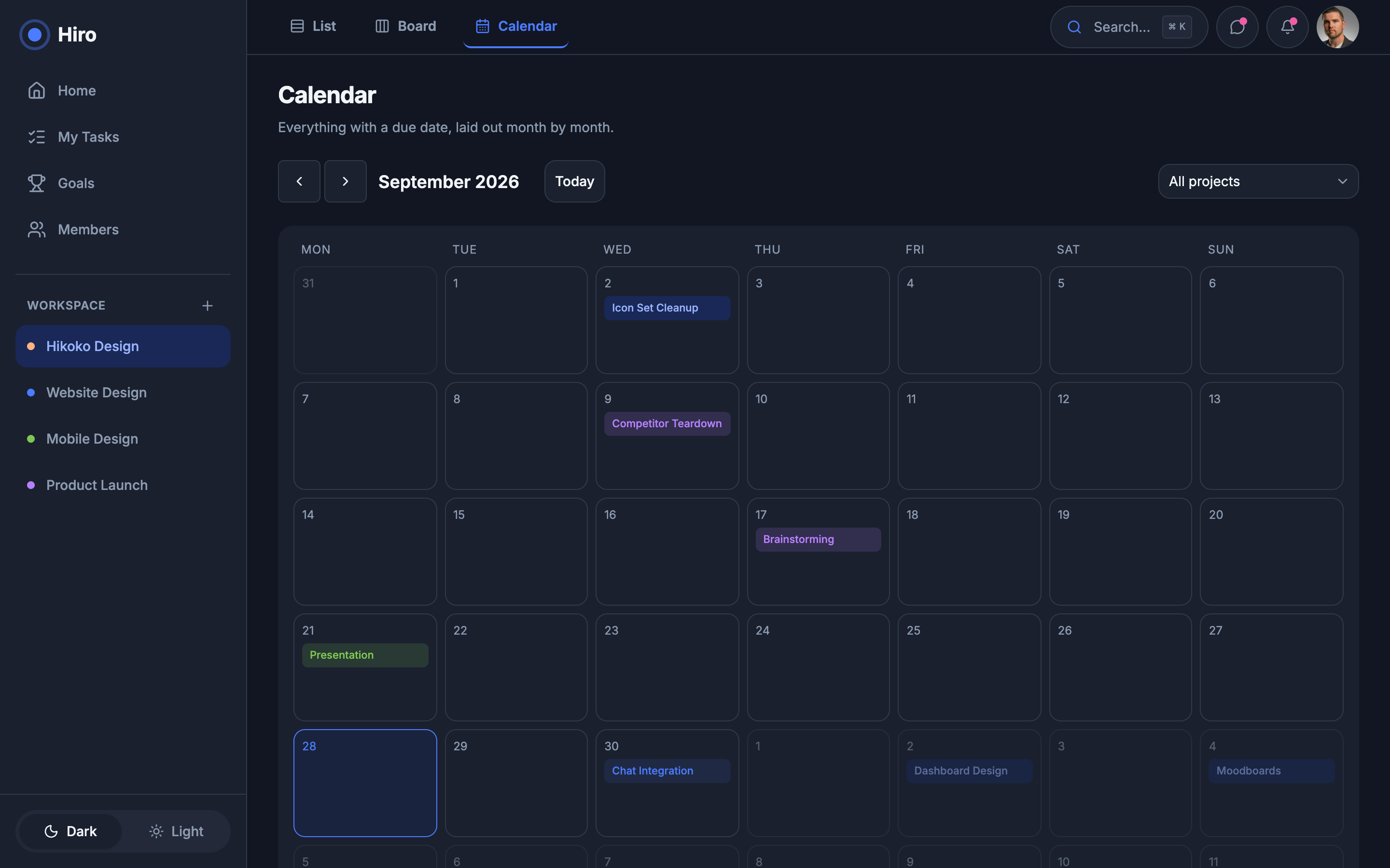 Hiro — Team Project Workspace web app template preview 5