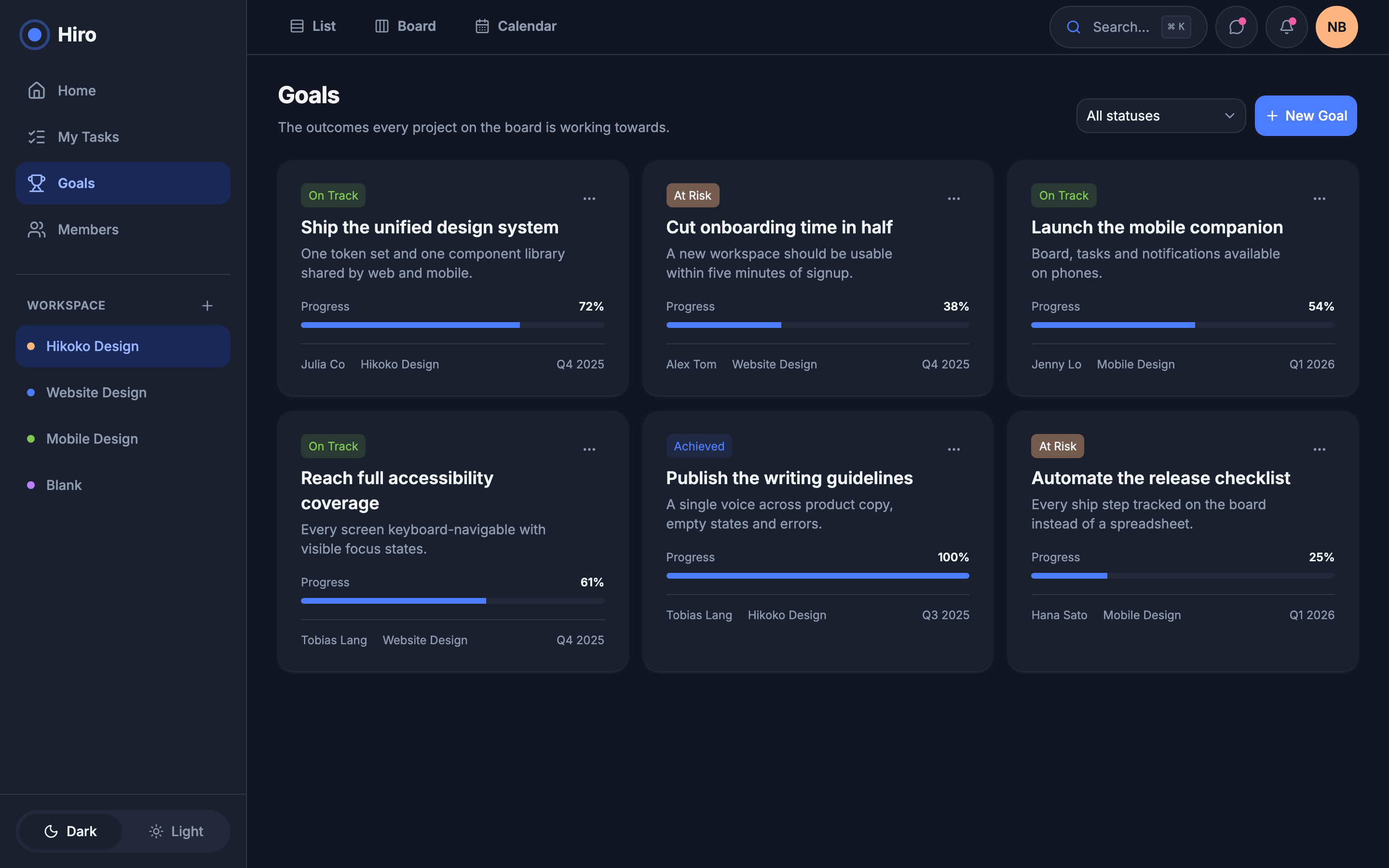 Hiro — Team Project Workspace web app template preview 6