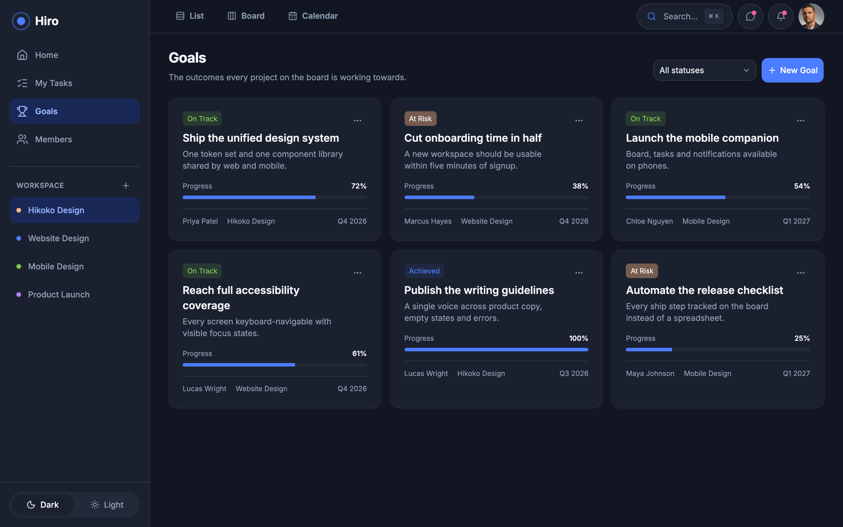 Hiro — Team Project Workspace web app template preview 6