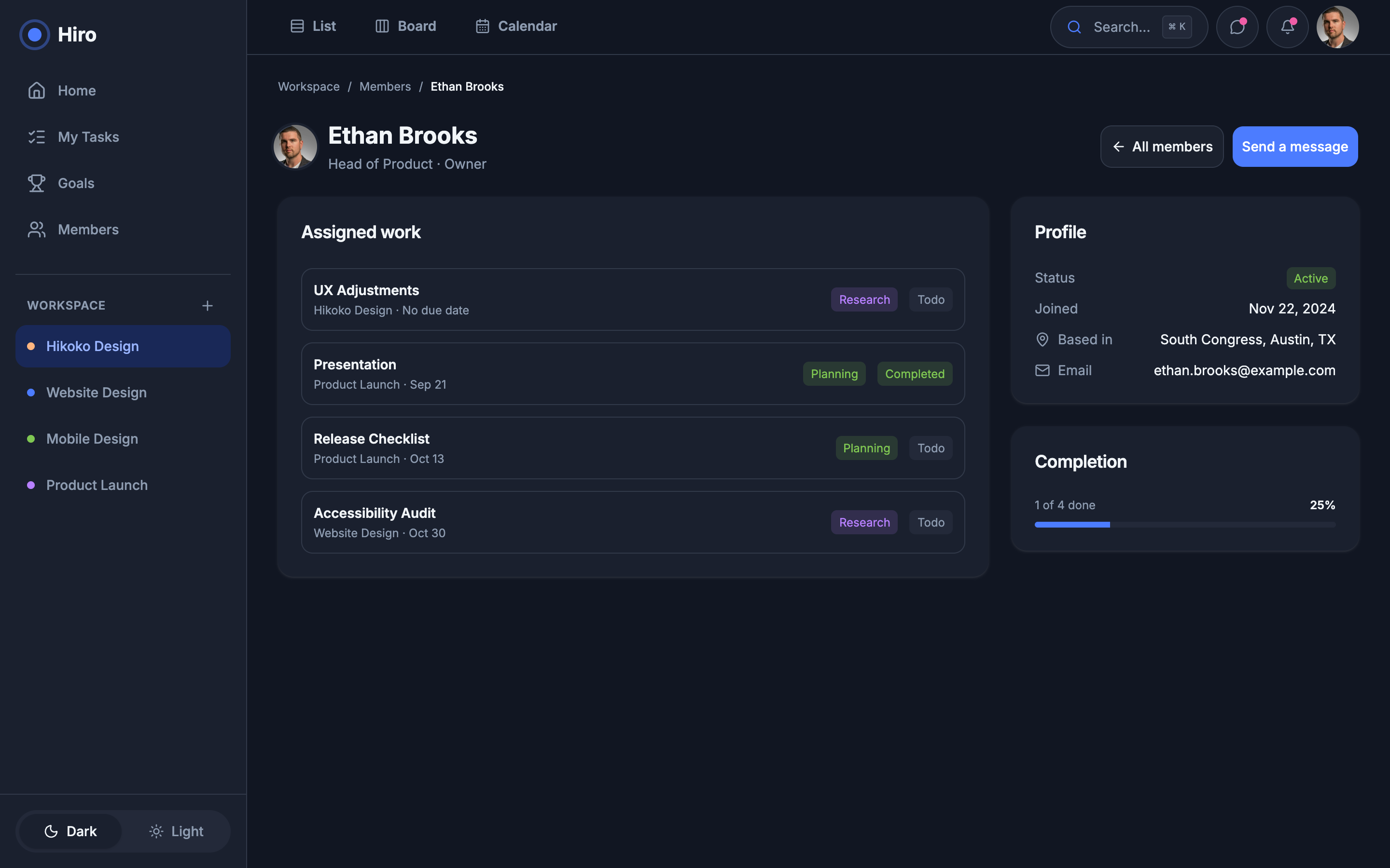 Hiro — Team Project Workspace web app template preview 7