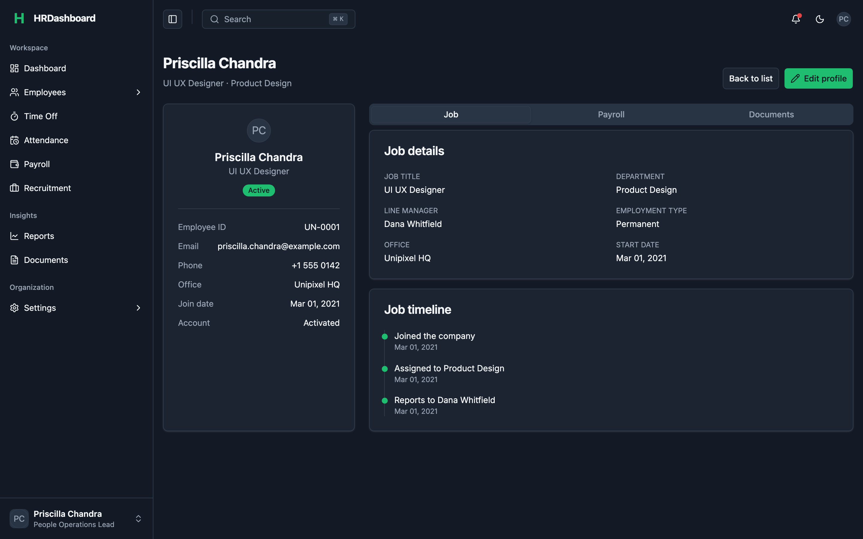 HRDashboard web app template preview 4