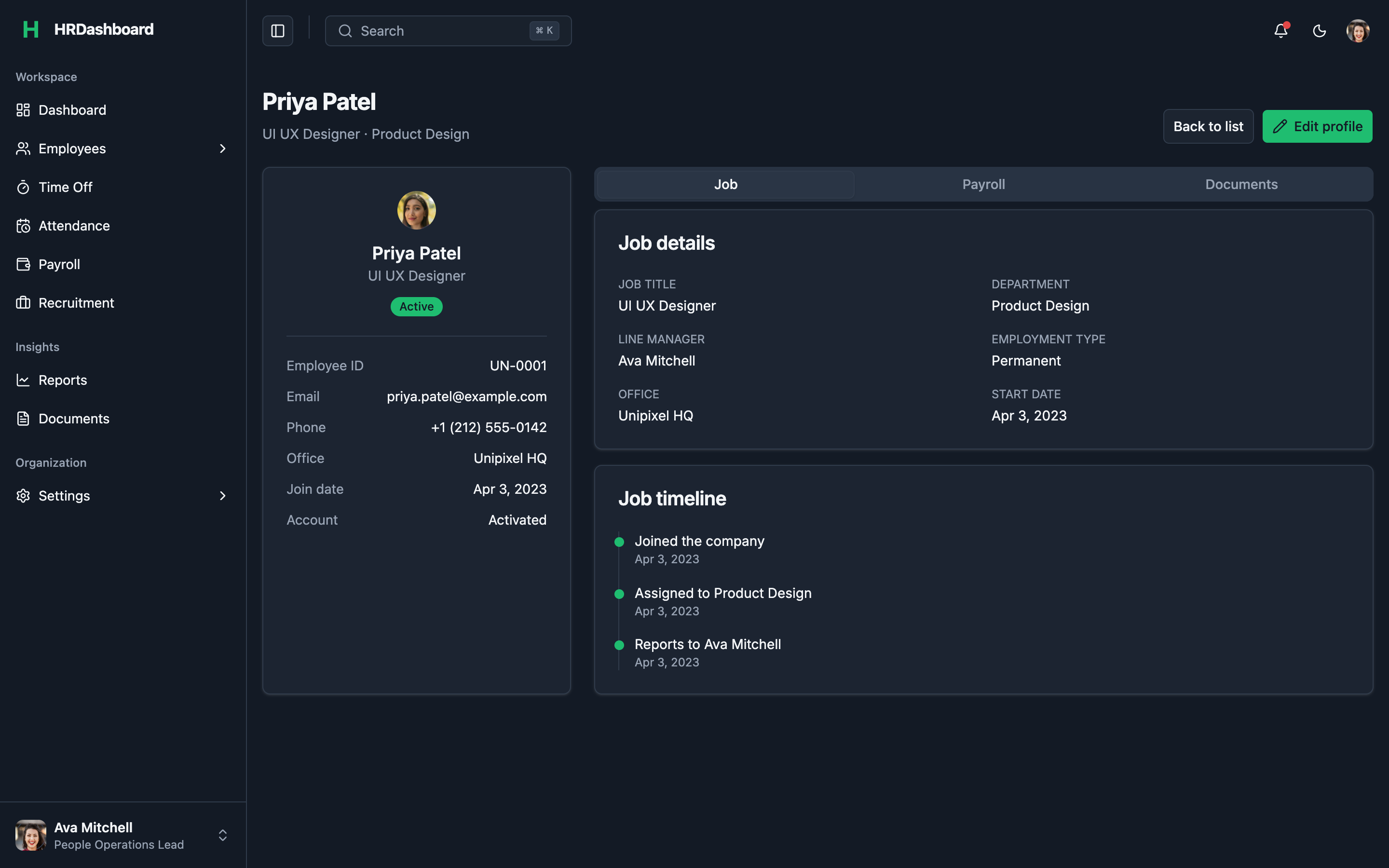 HRDashboard web app template preview 4