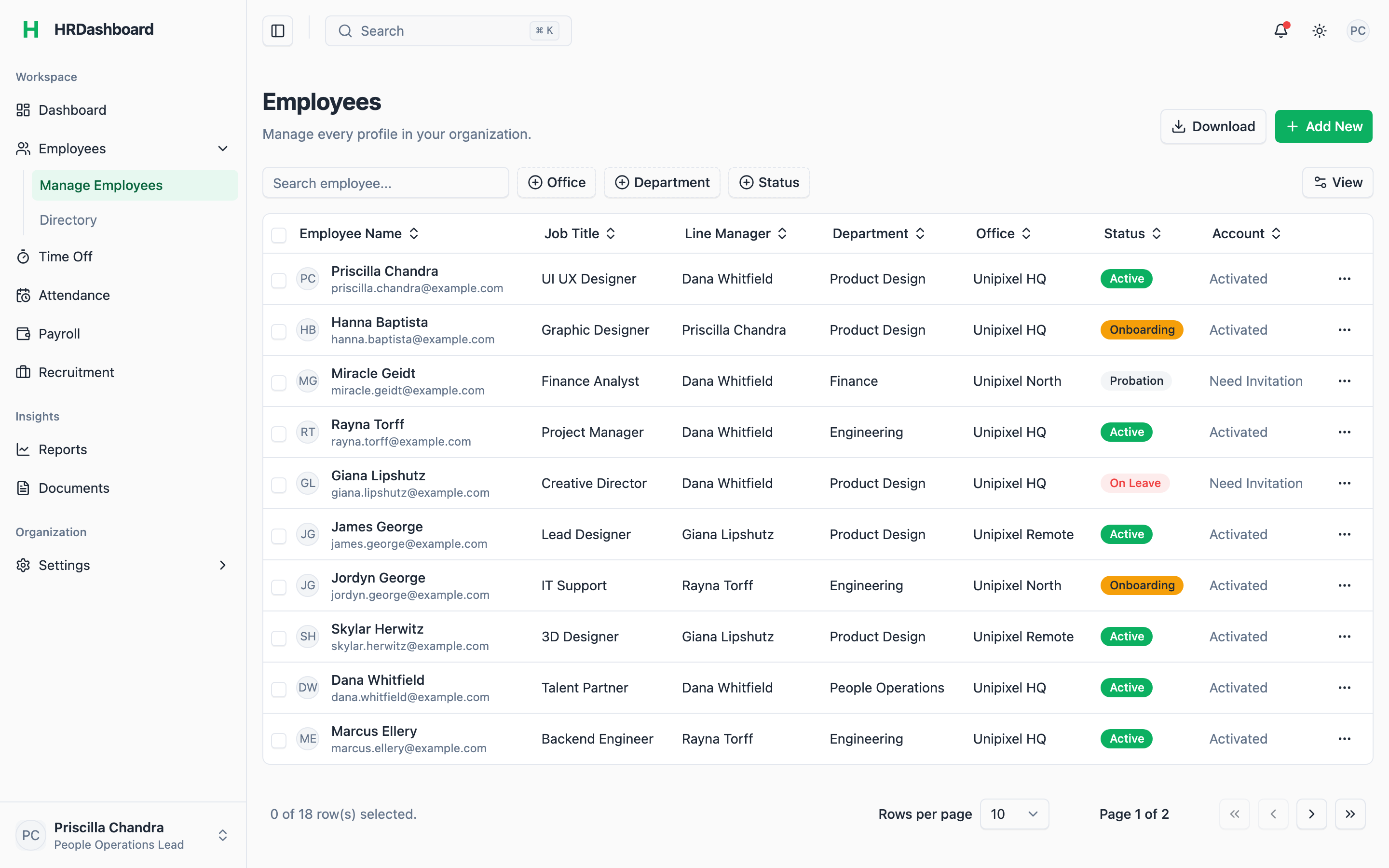 HRDashboard web app template preview 2