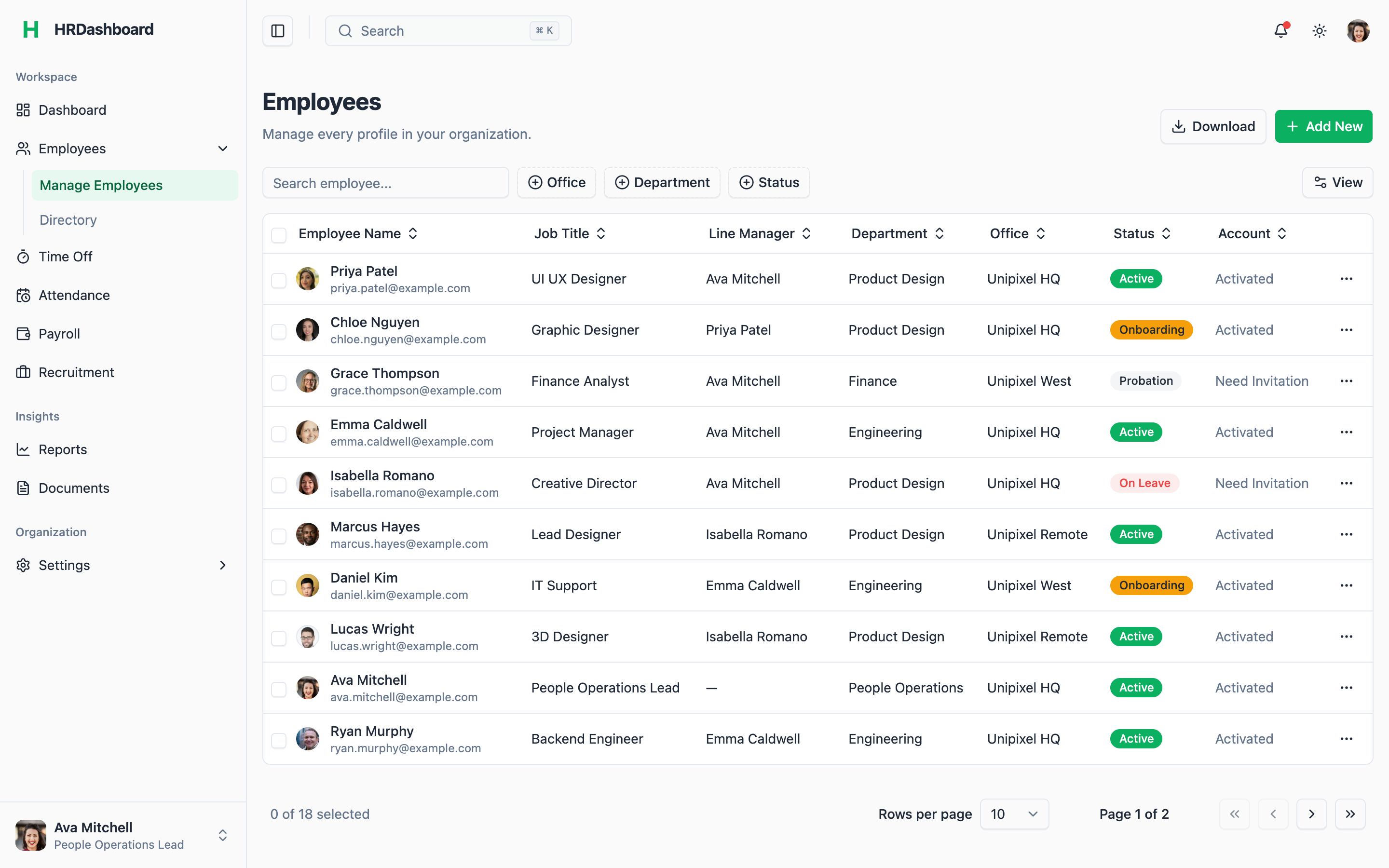 HRDashboard web app template preview 2