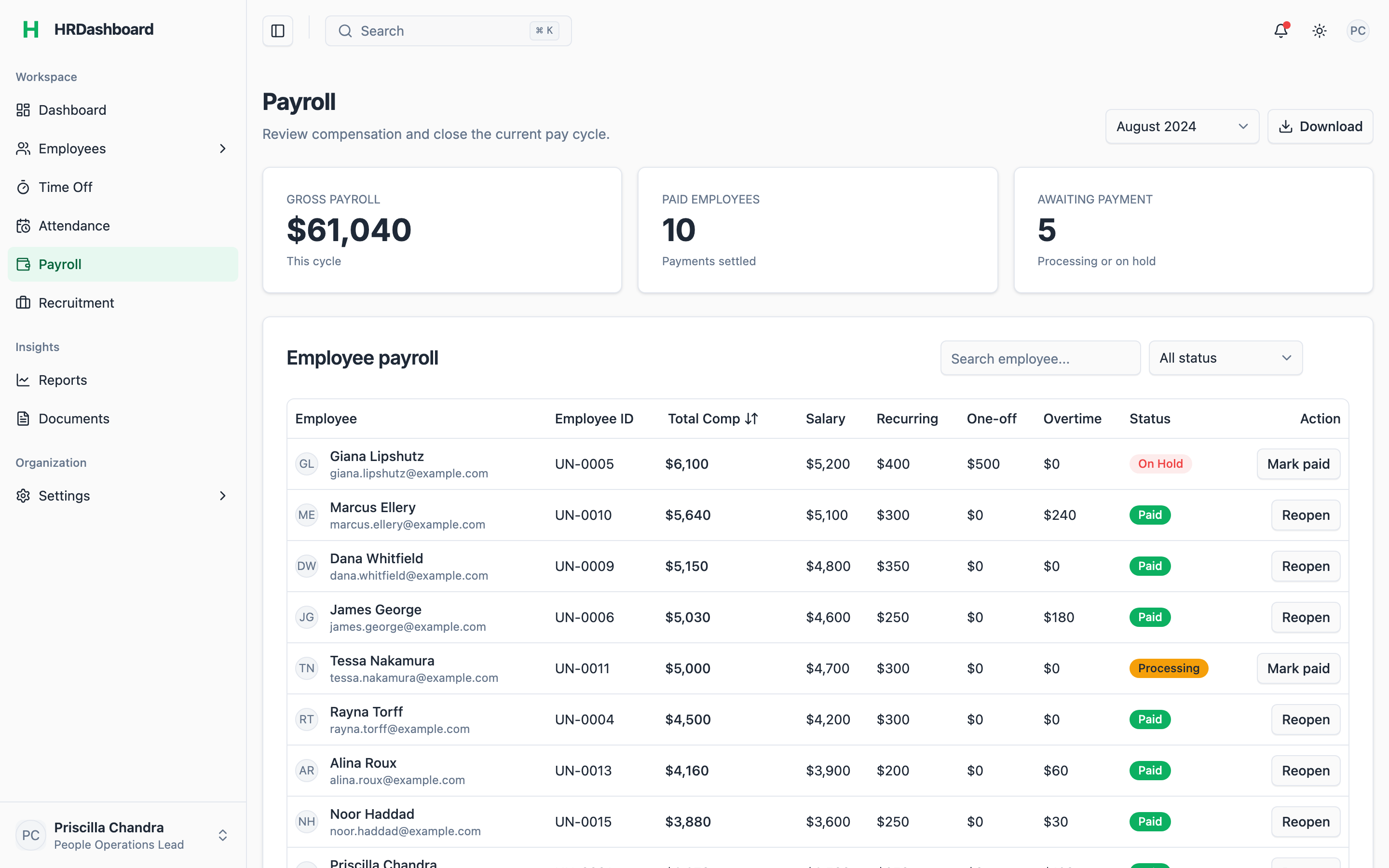 HRDashboard web app template preview 3