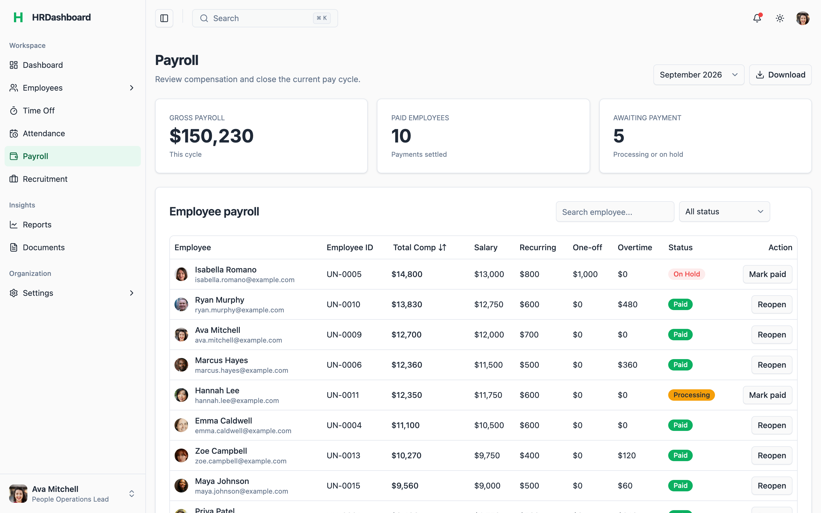 HRDashboard web app template preview 3
