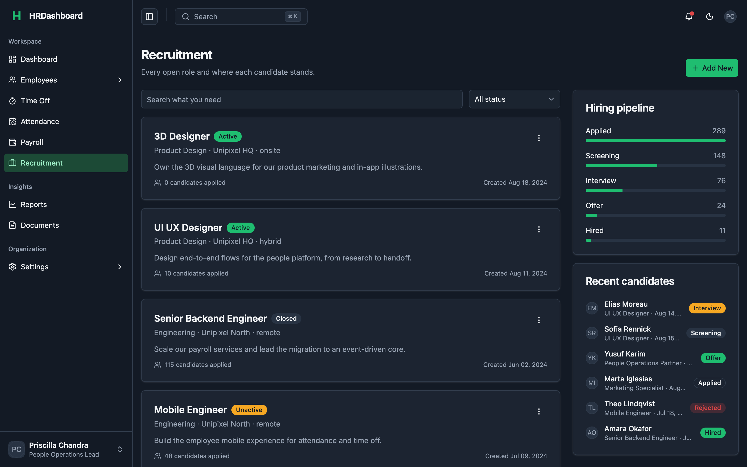 HRDashboard web app template preview 5