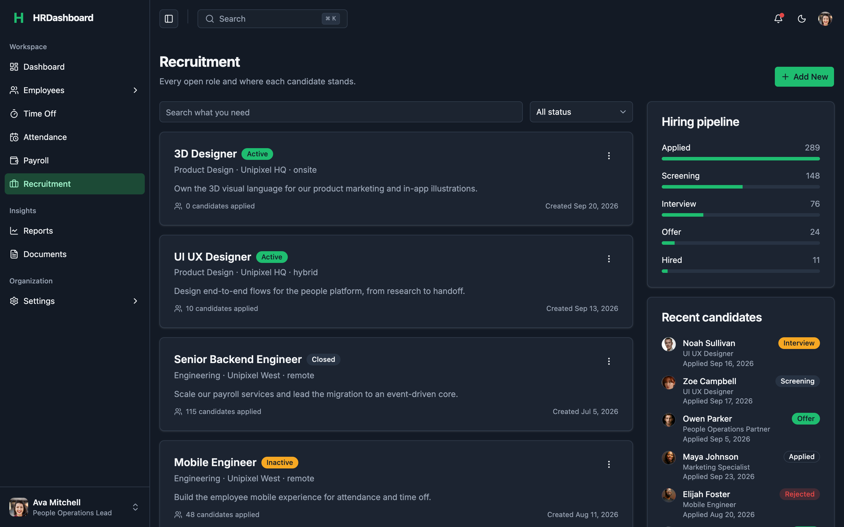 HRDashboard web app template preview 5