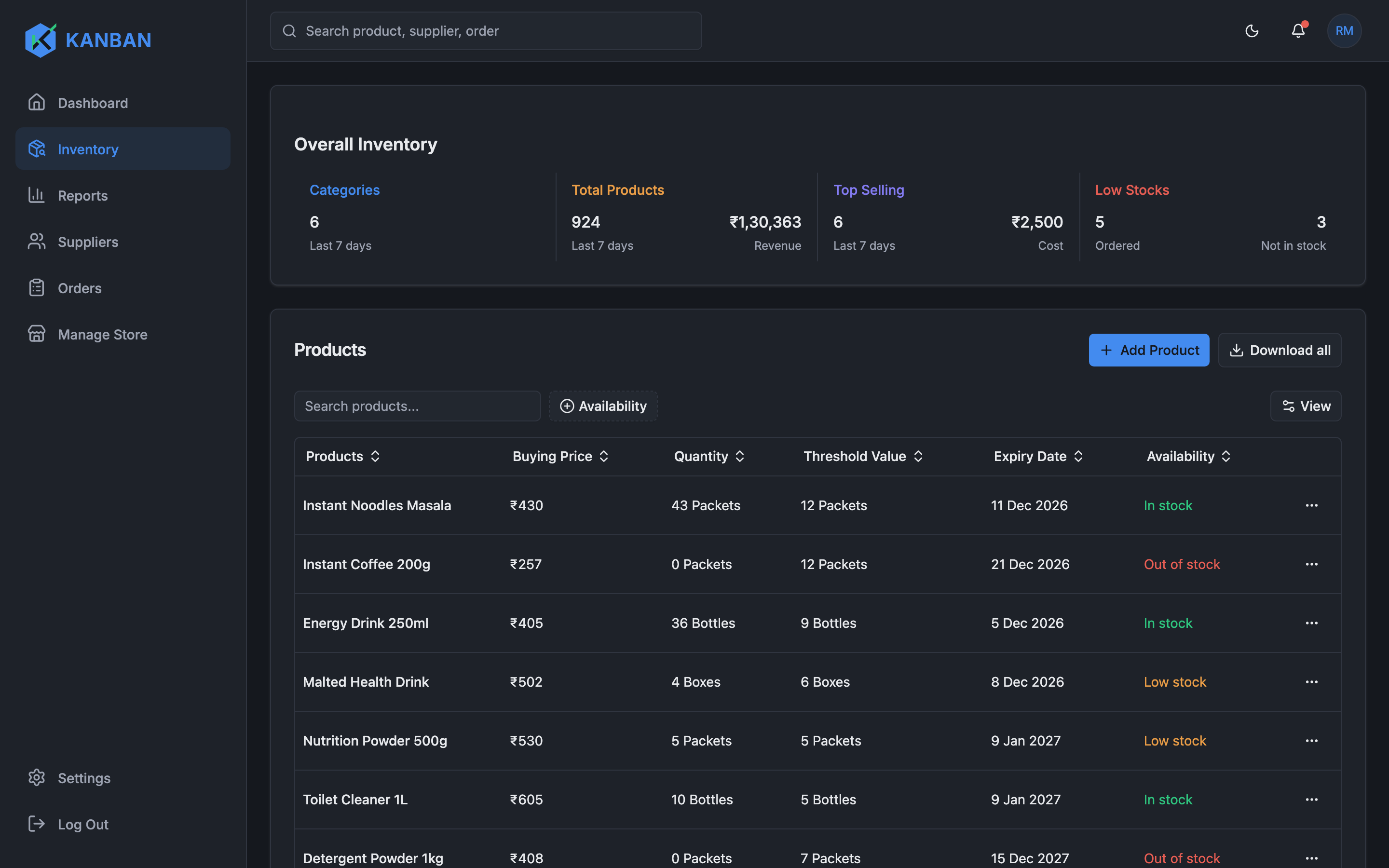 Kanban Inventory web app template preview 5