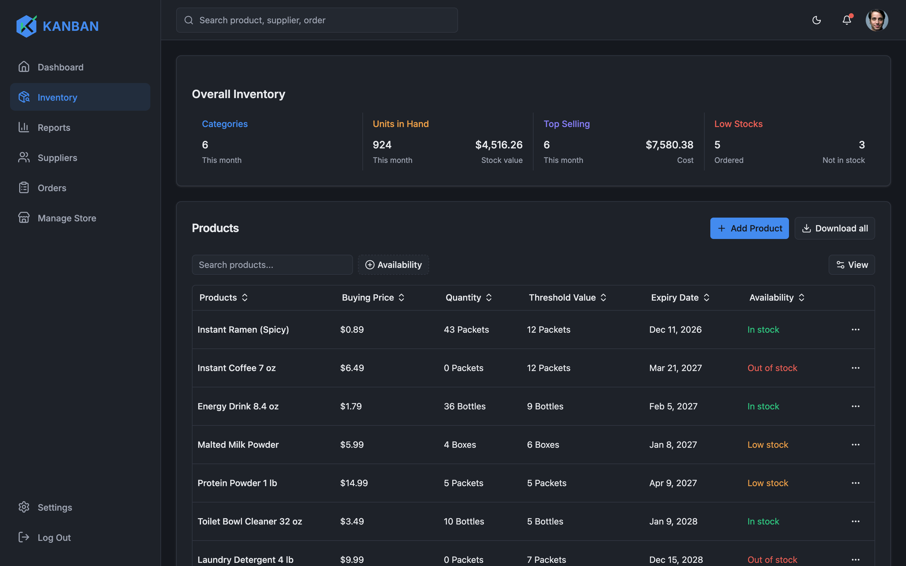 Kanban Inventory web app template preview 5