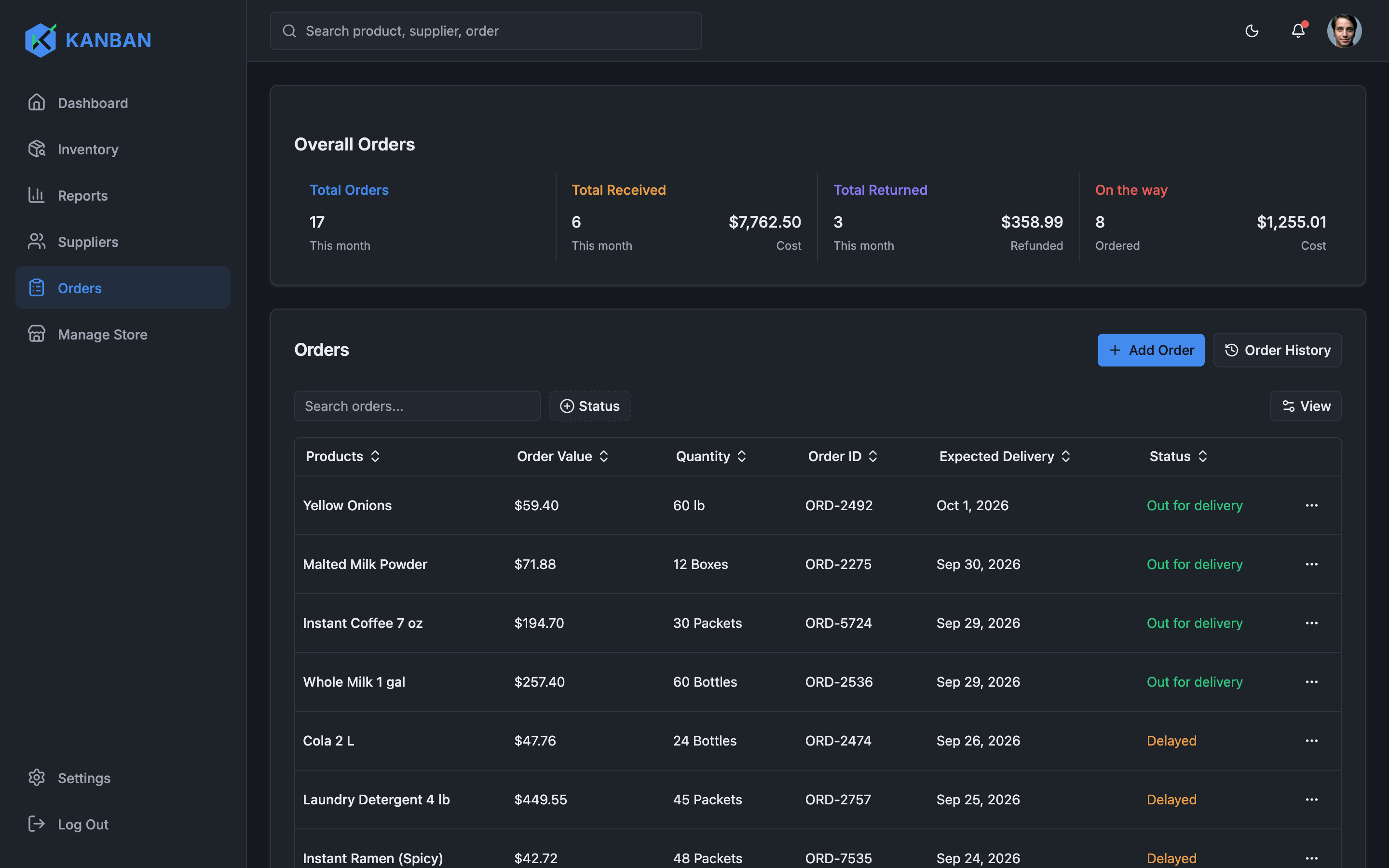 Kanban Inventory web app template preview 6
