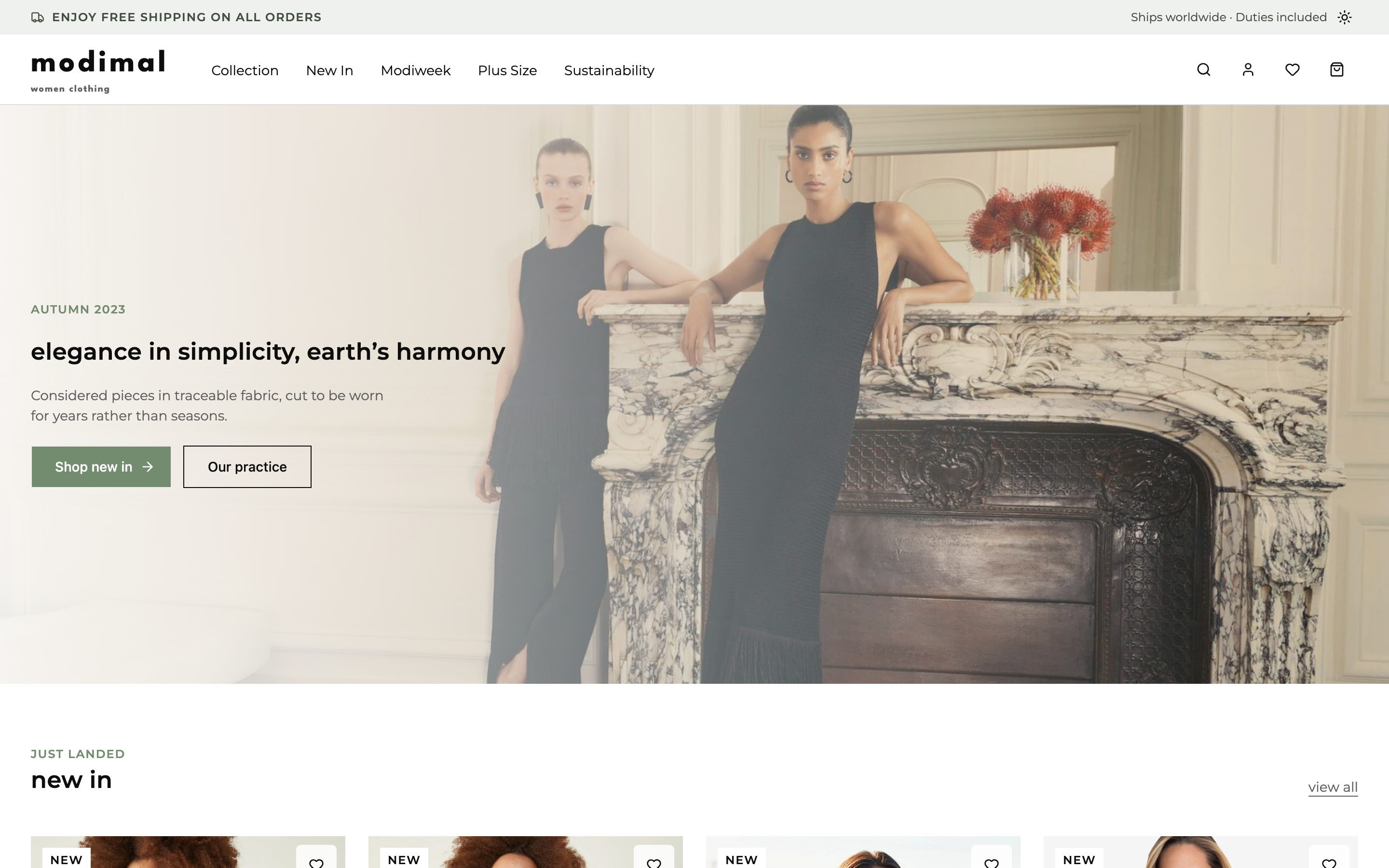 Modimal — Women Clothing web app template preview