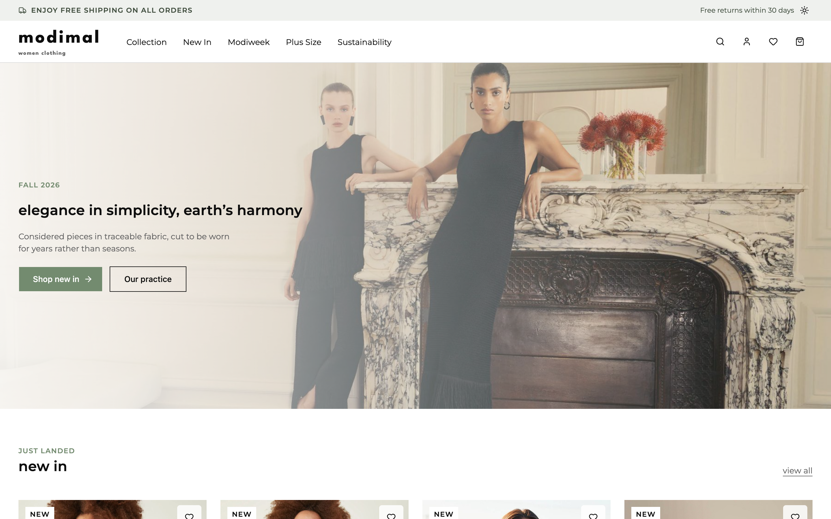 Modimal — Women Clothing web app template preview