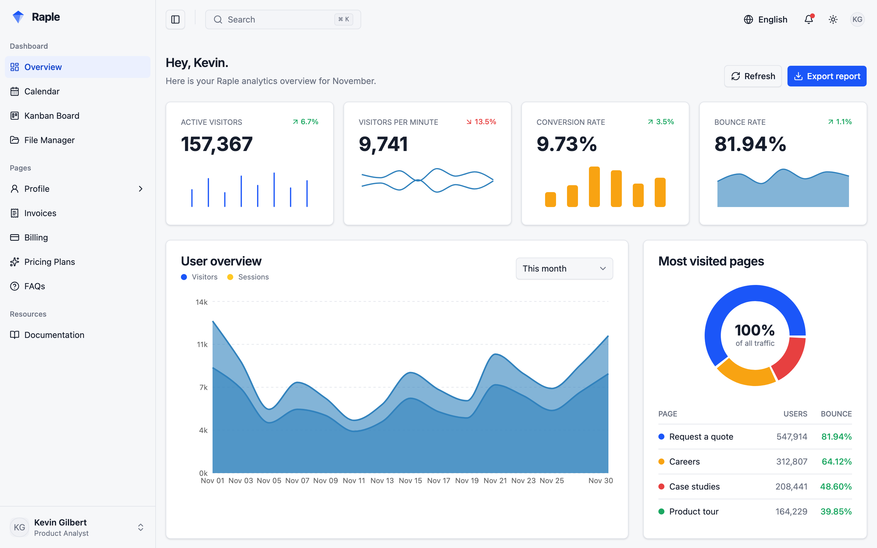 Raple Analytics Suite web app template preview