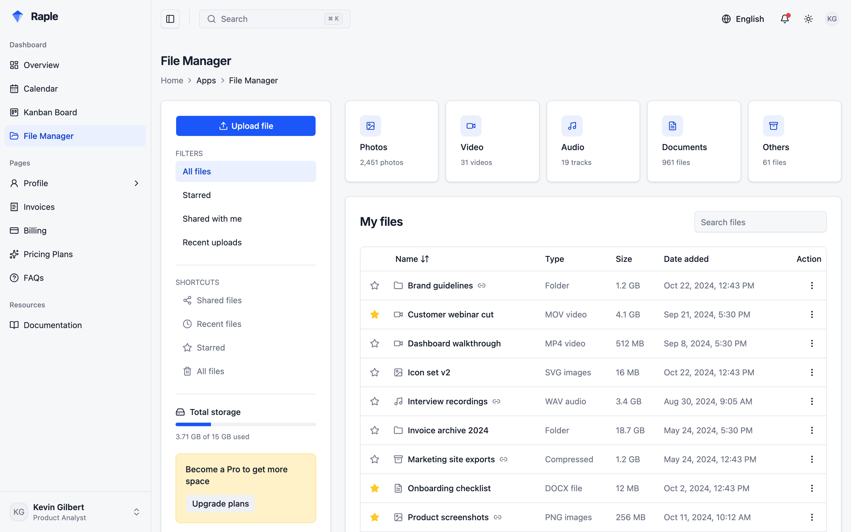 Raple Analytics Suite web app template preview 2