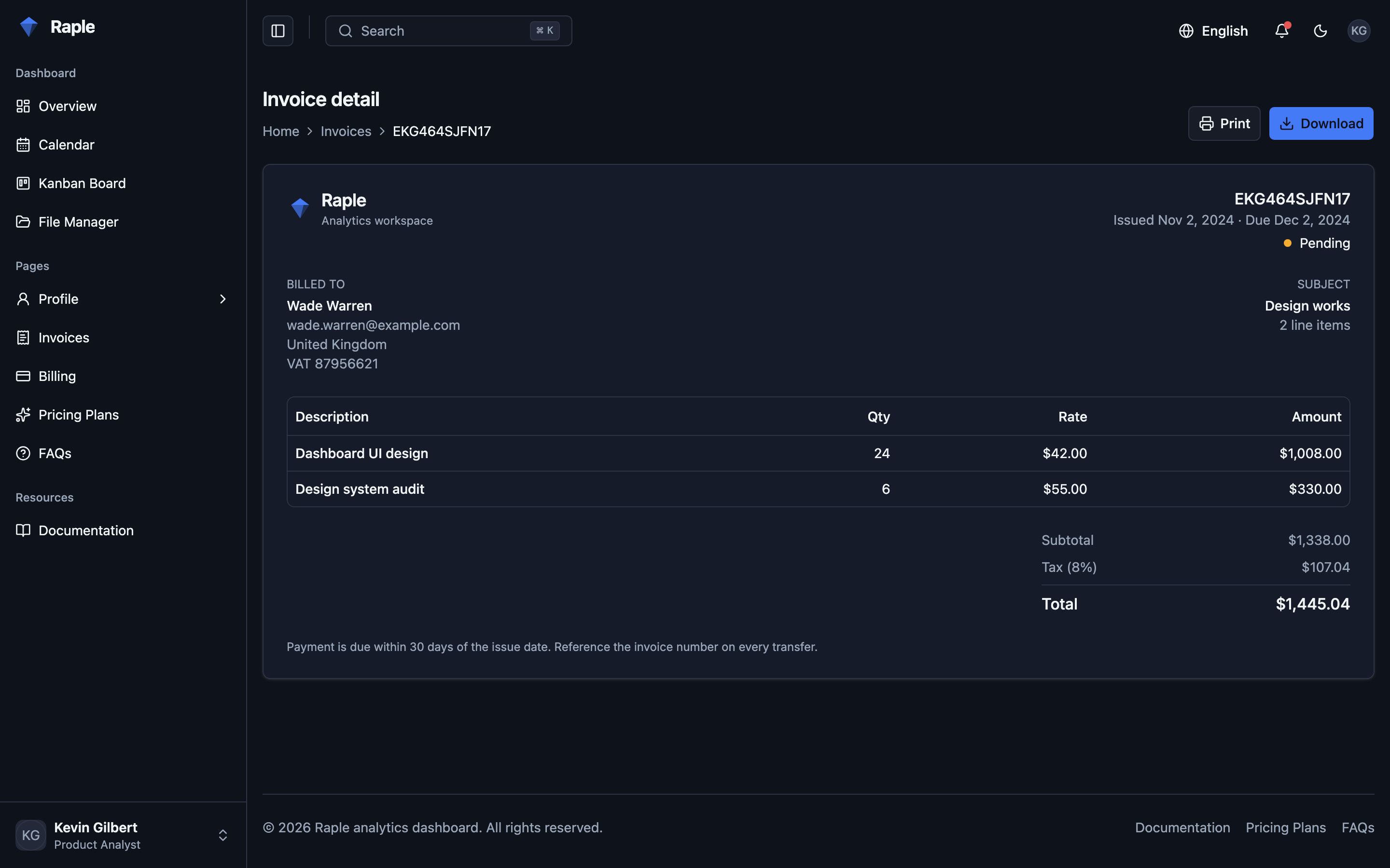 Raple Analytics Suite web app template preview 6
