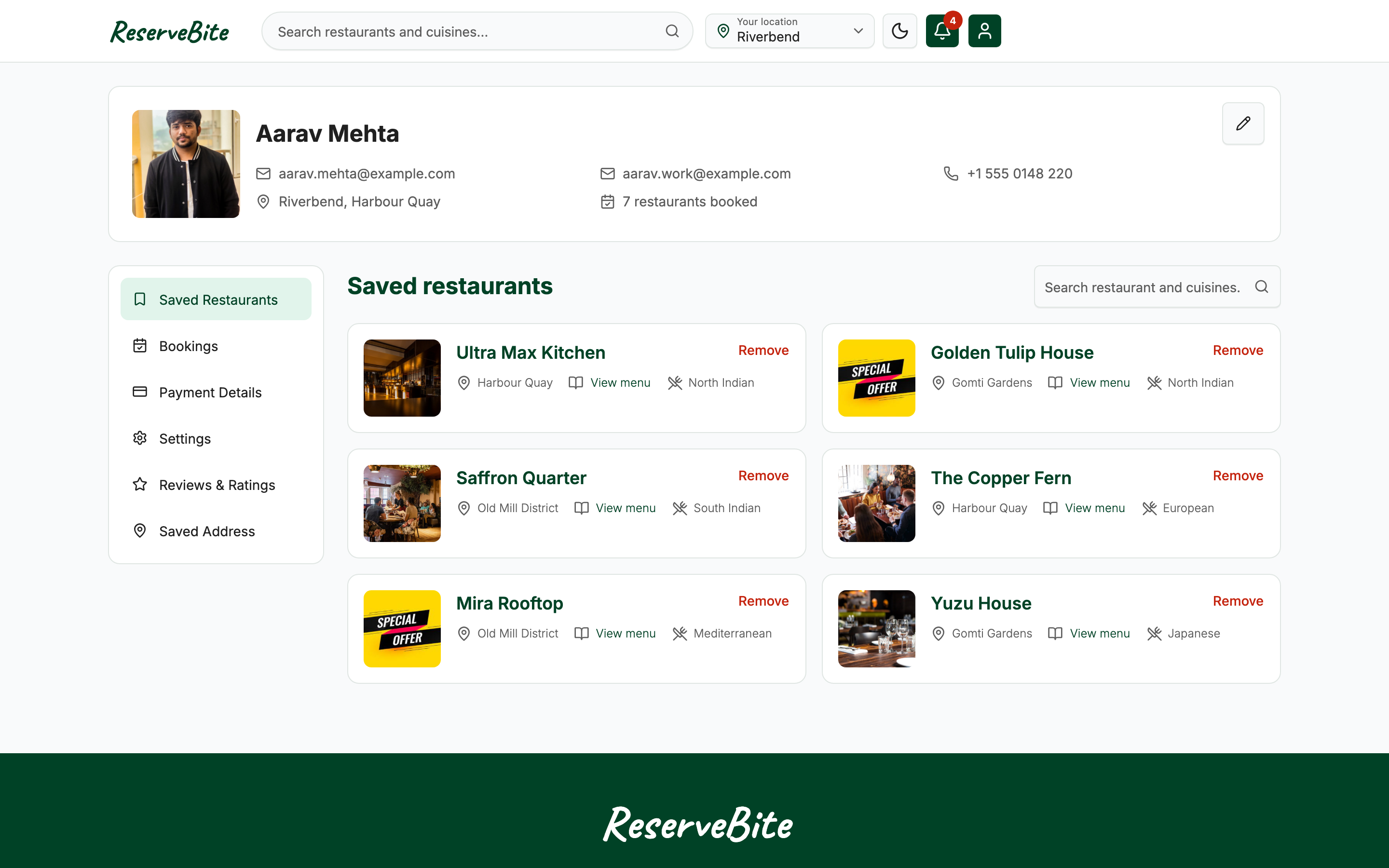 ReserveBite web app template preview 2