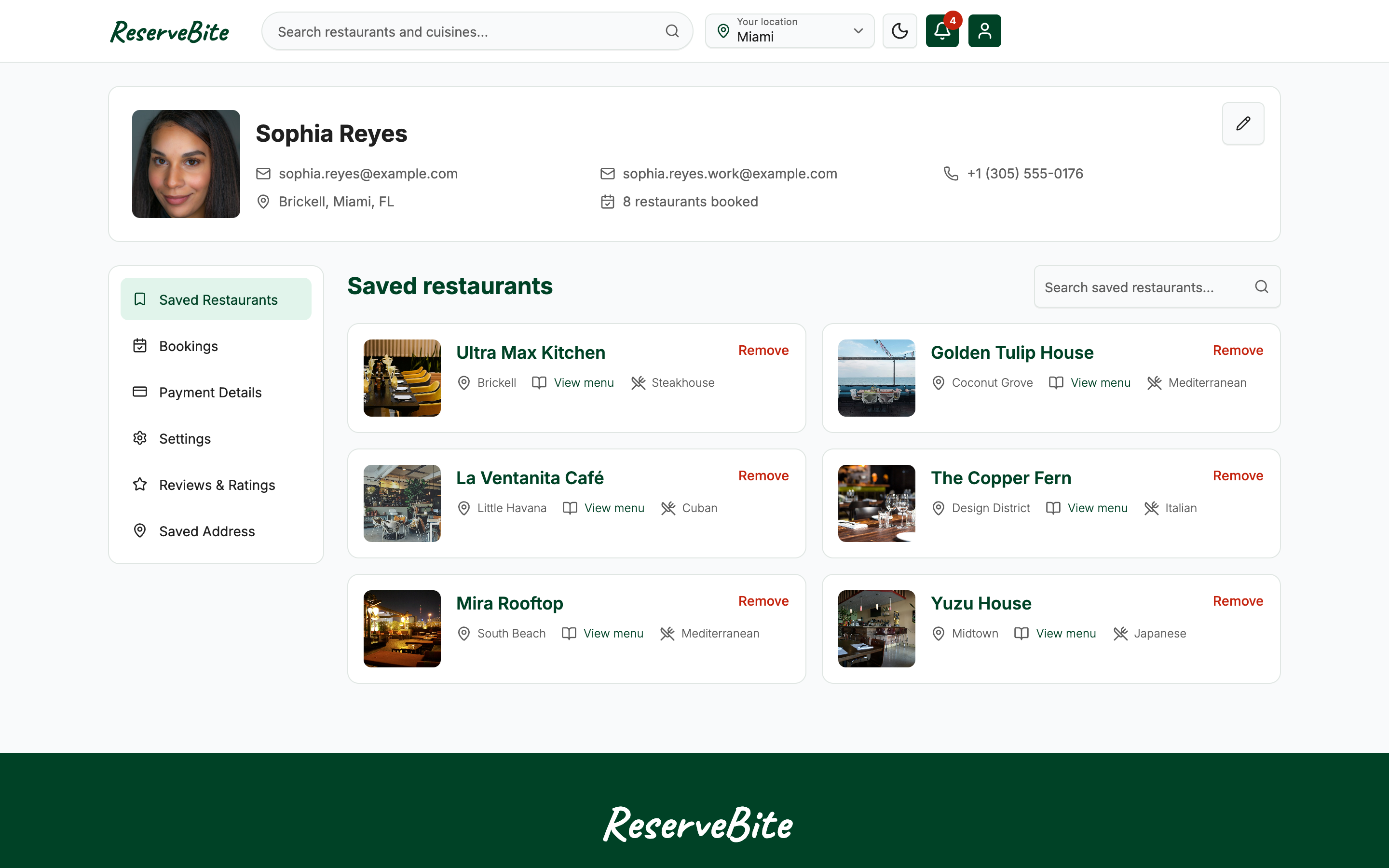 ReserveBite web app template preview 2