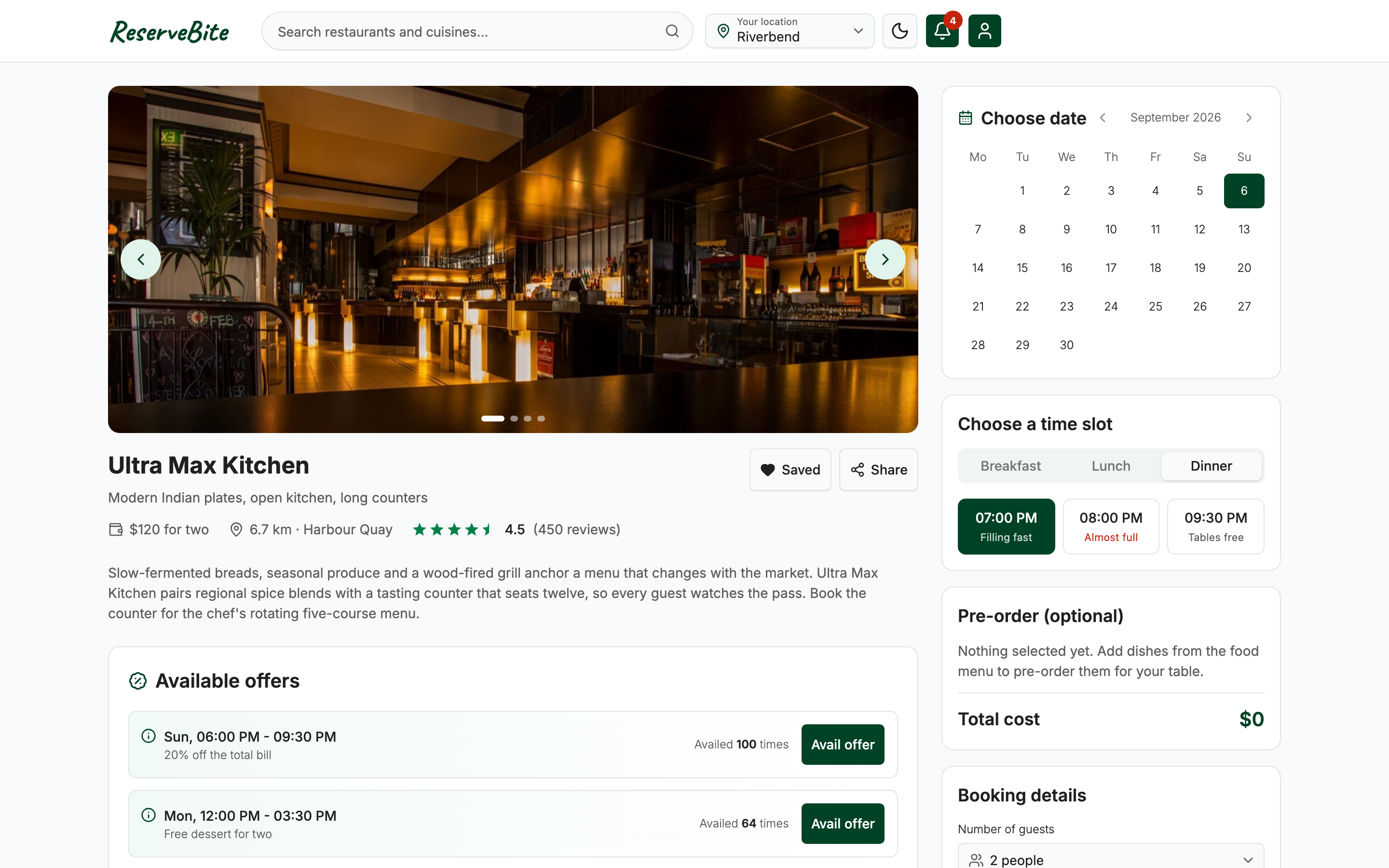 ReserveBite web app template preview 3