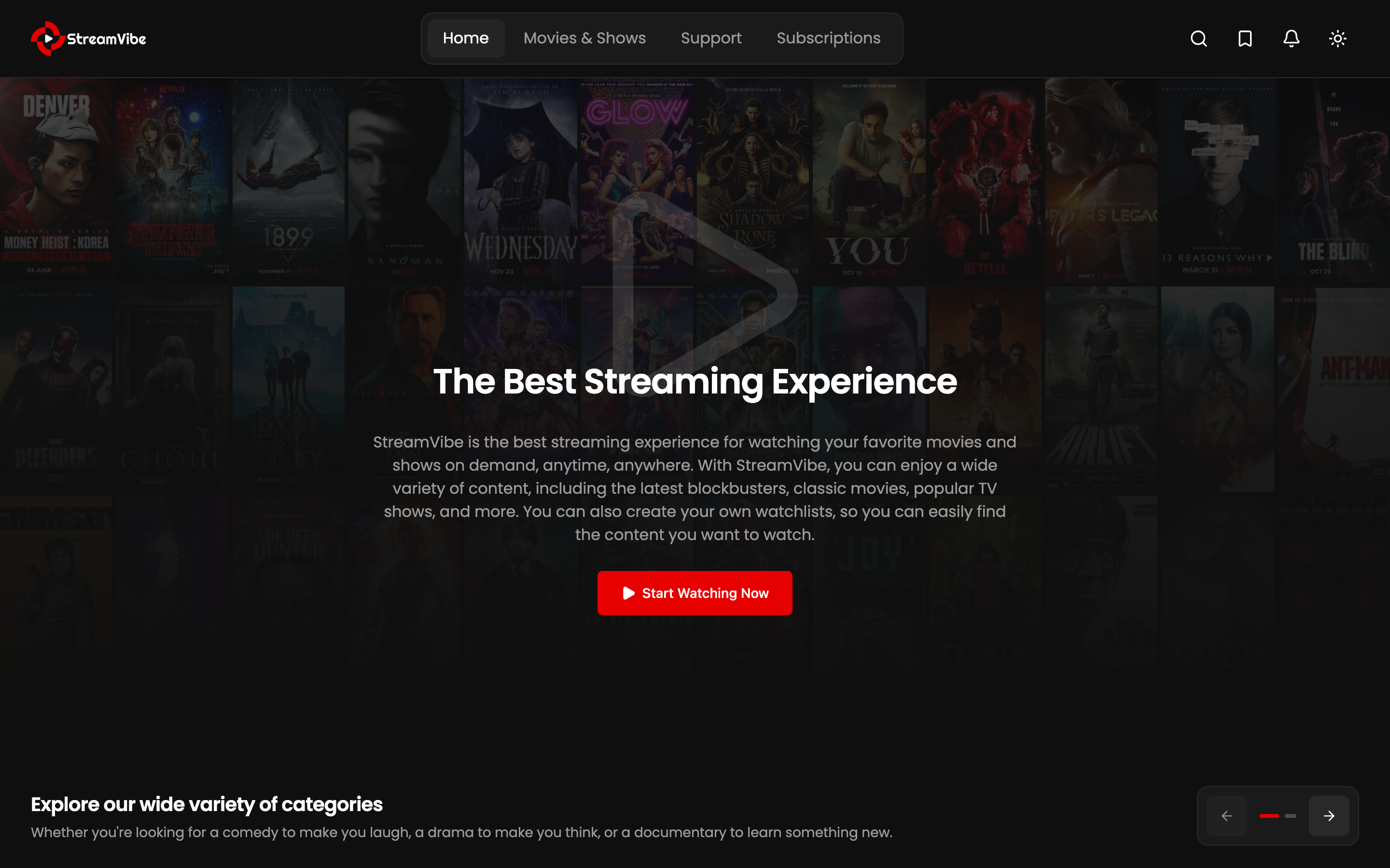 StreamVibe web app template preview 4