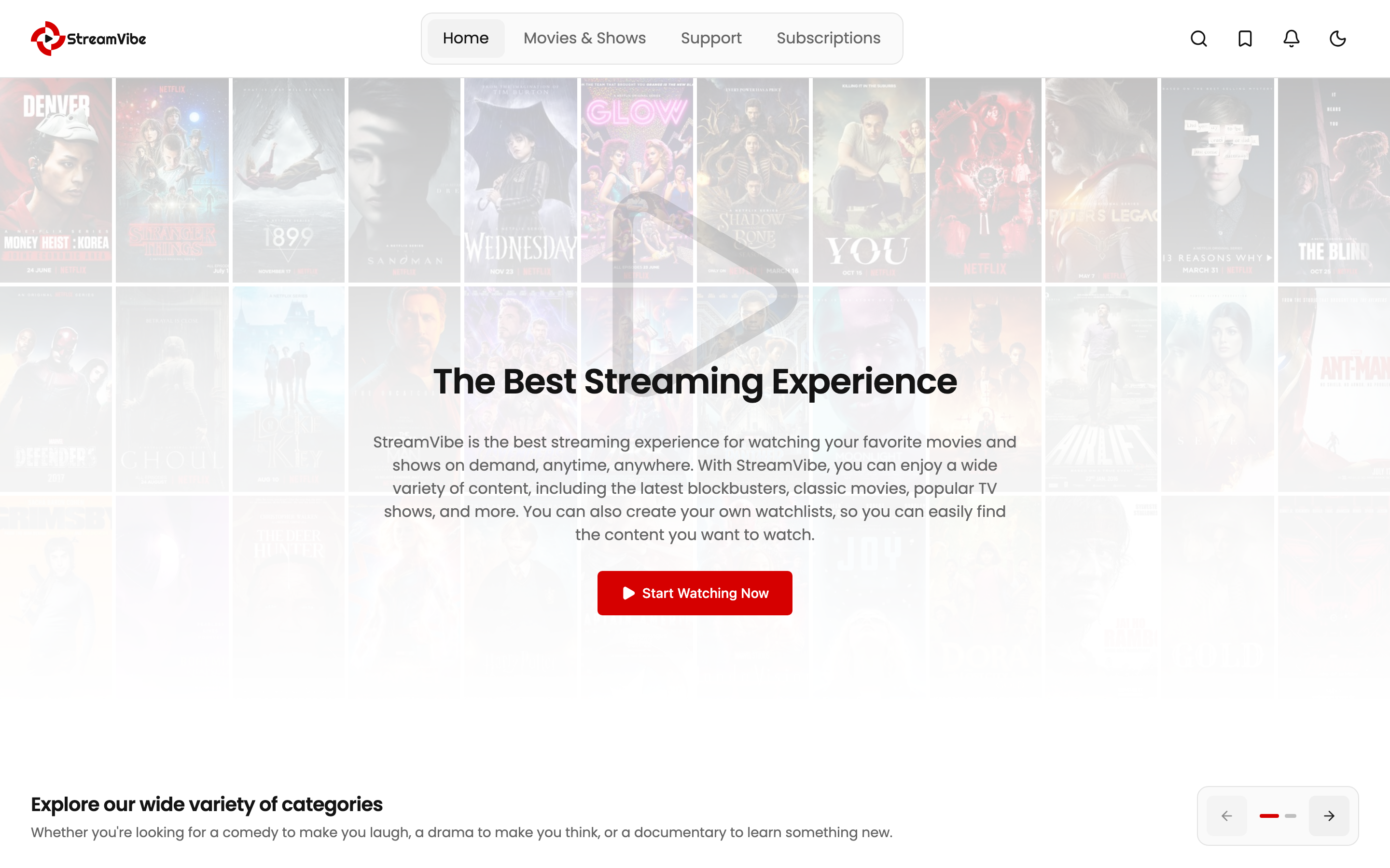 StreamVibe web app template preview