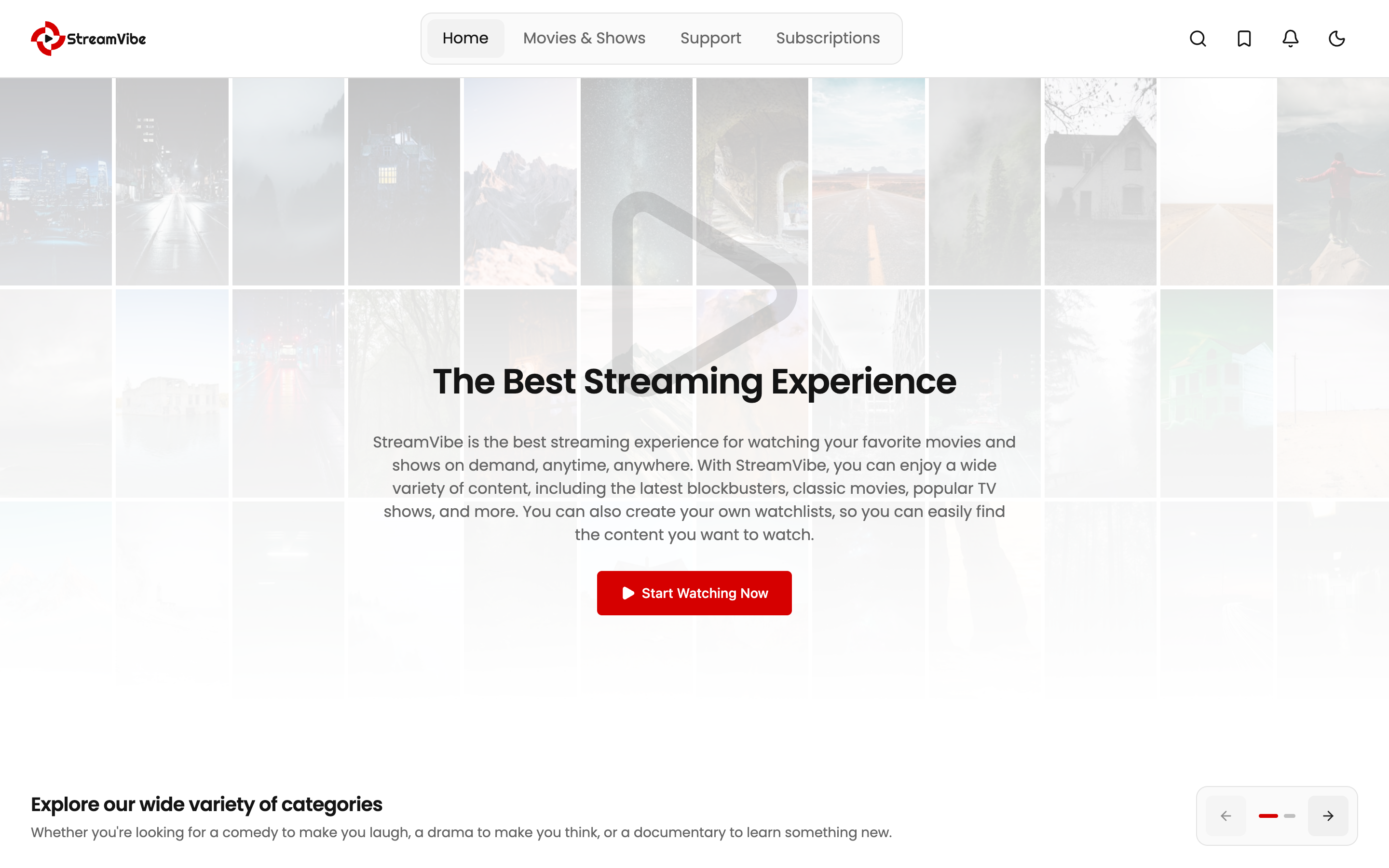 StreamVibe web app template preview