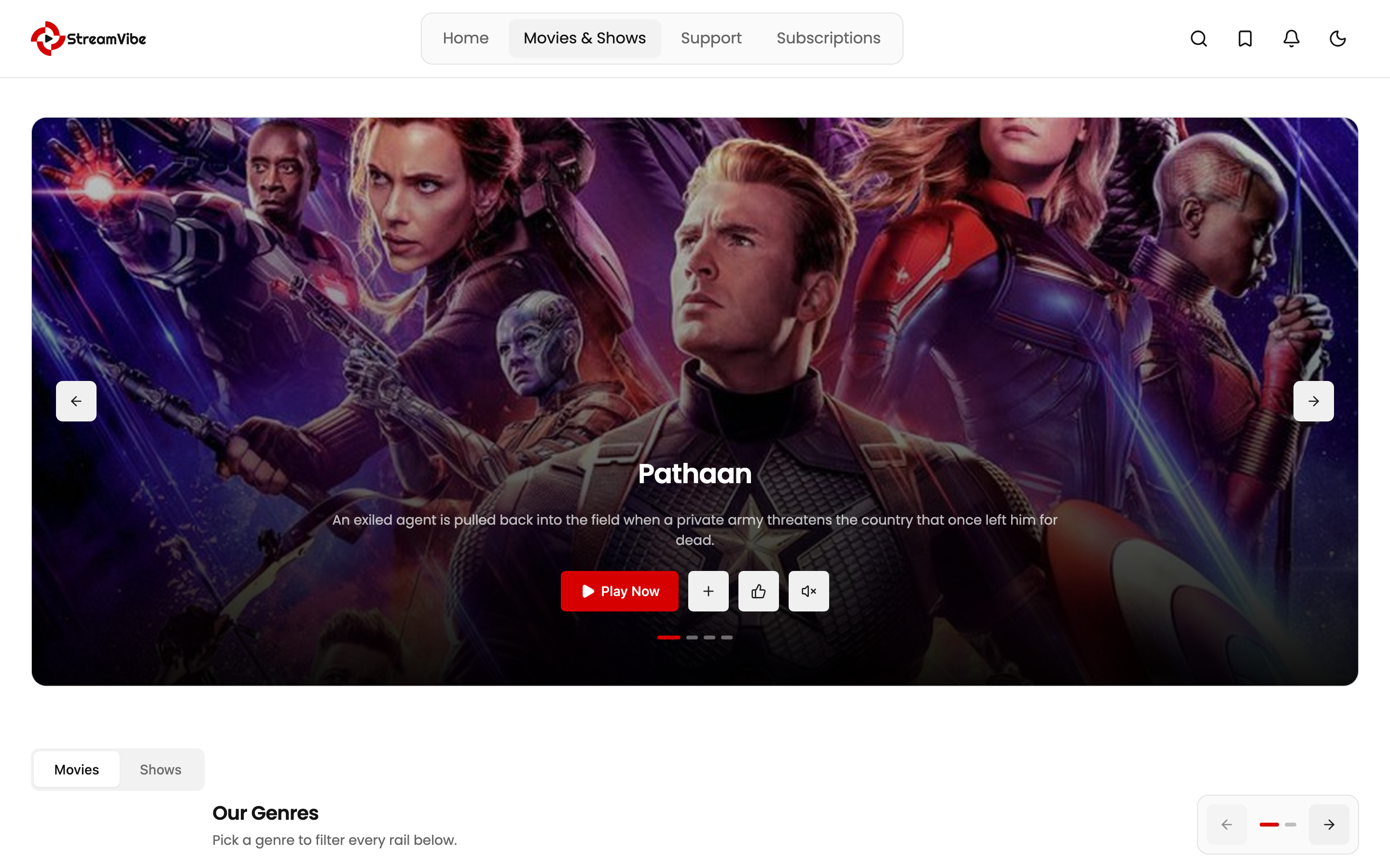 StreamVibe web app template preview 2