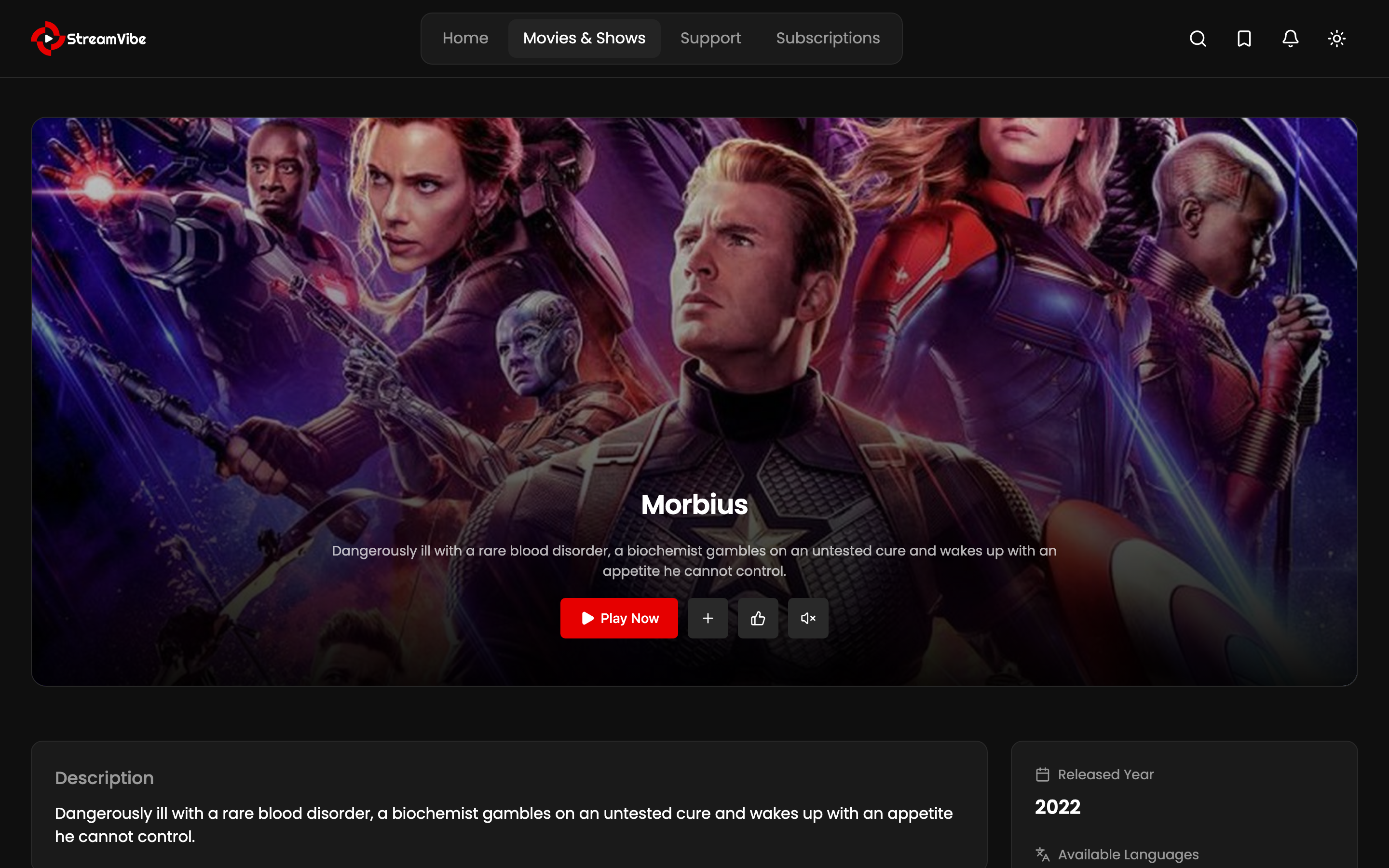StreamVibe web app template preview 7