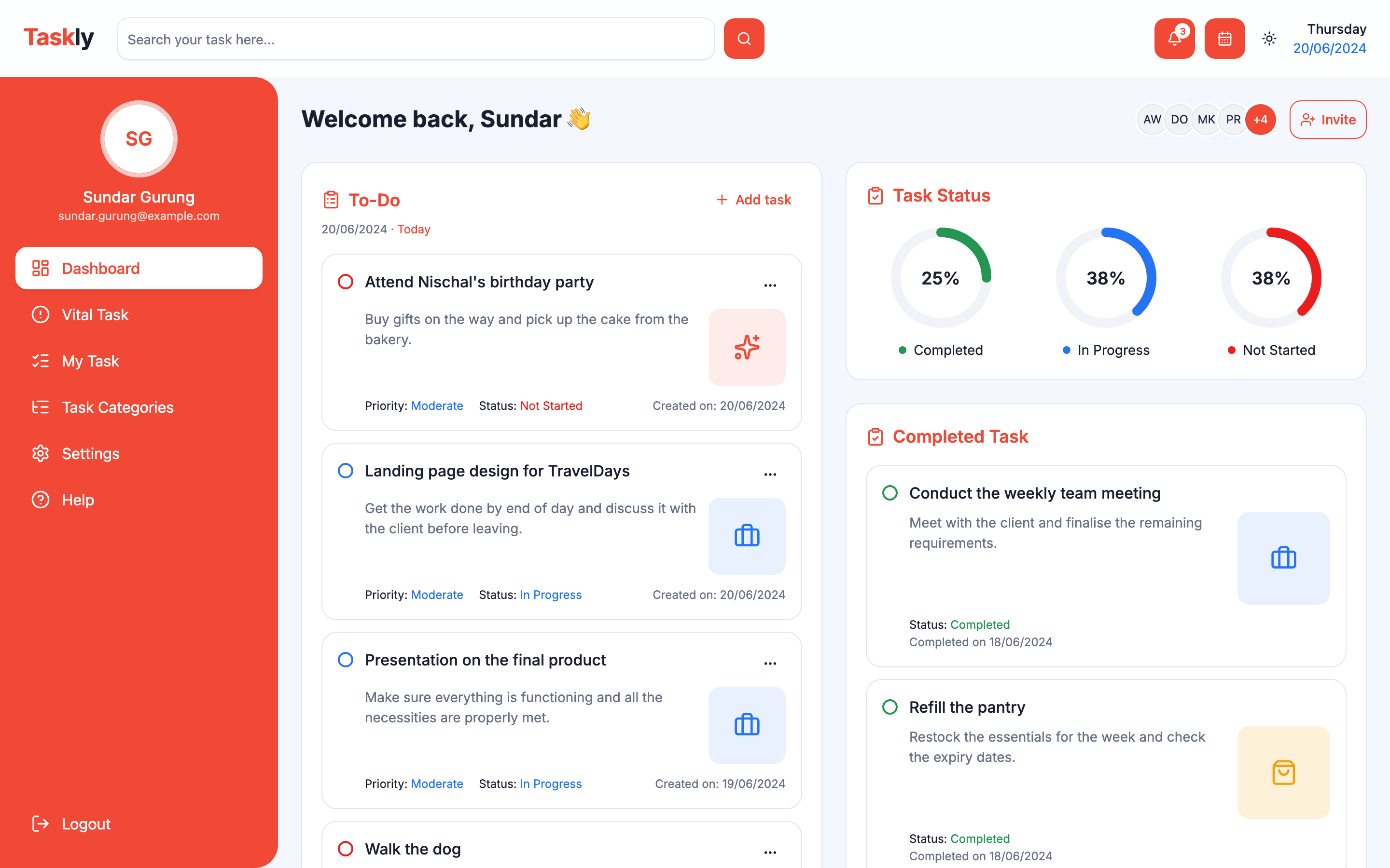 Taskly web app template preview