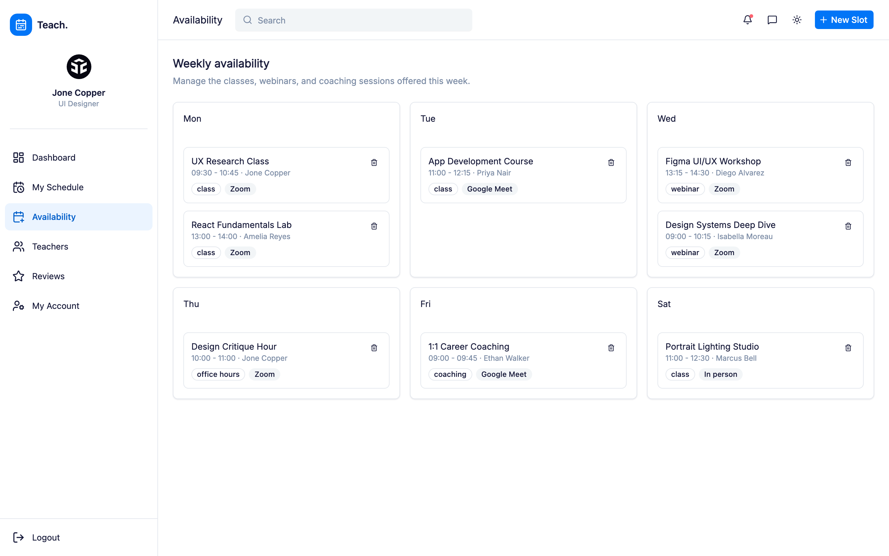Teach. Instructor Availability web app template preview 2
