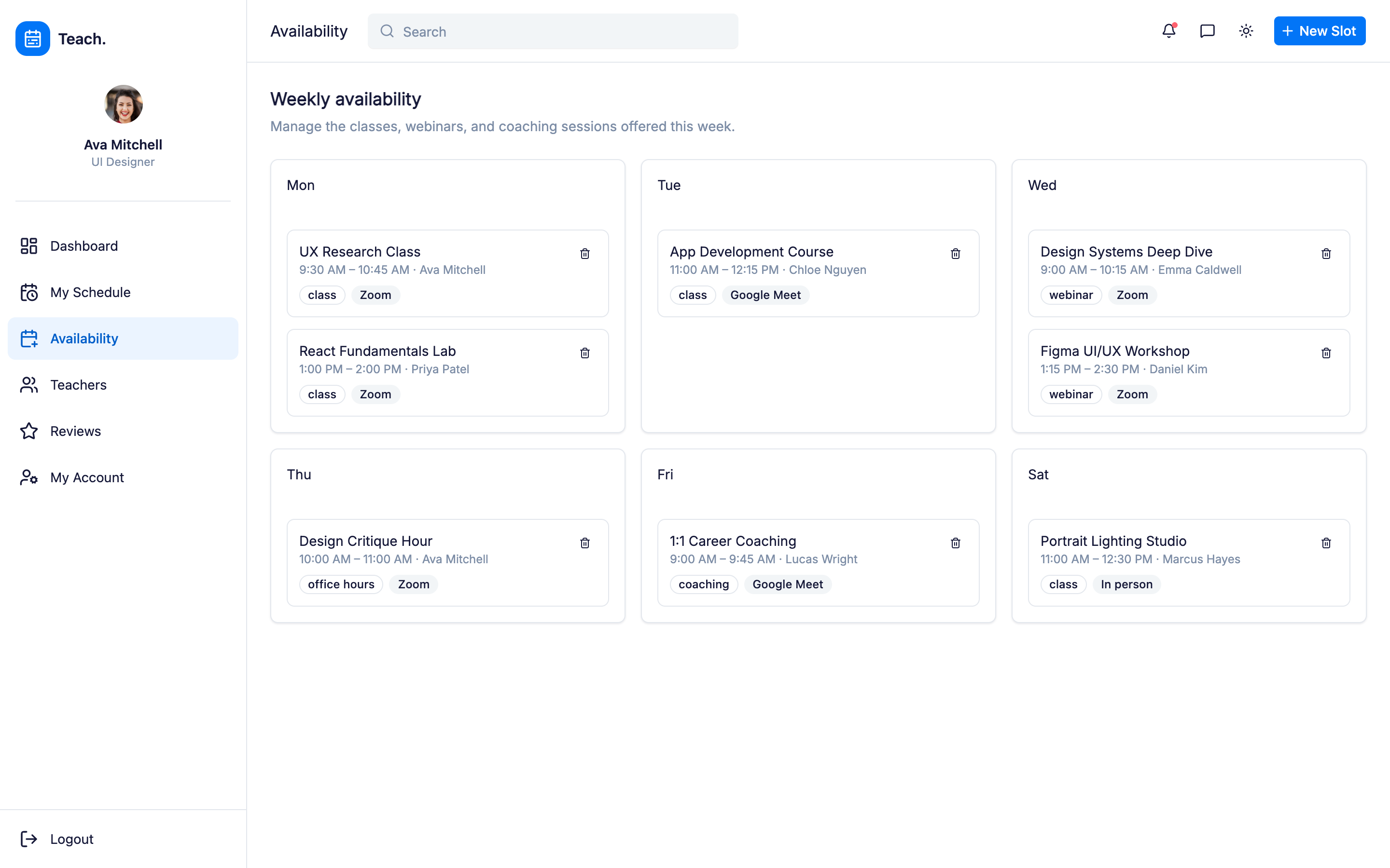 Teach. Instructor Availability web app template preview 2