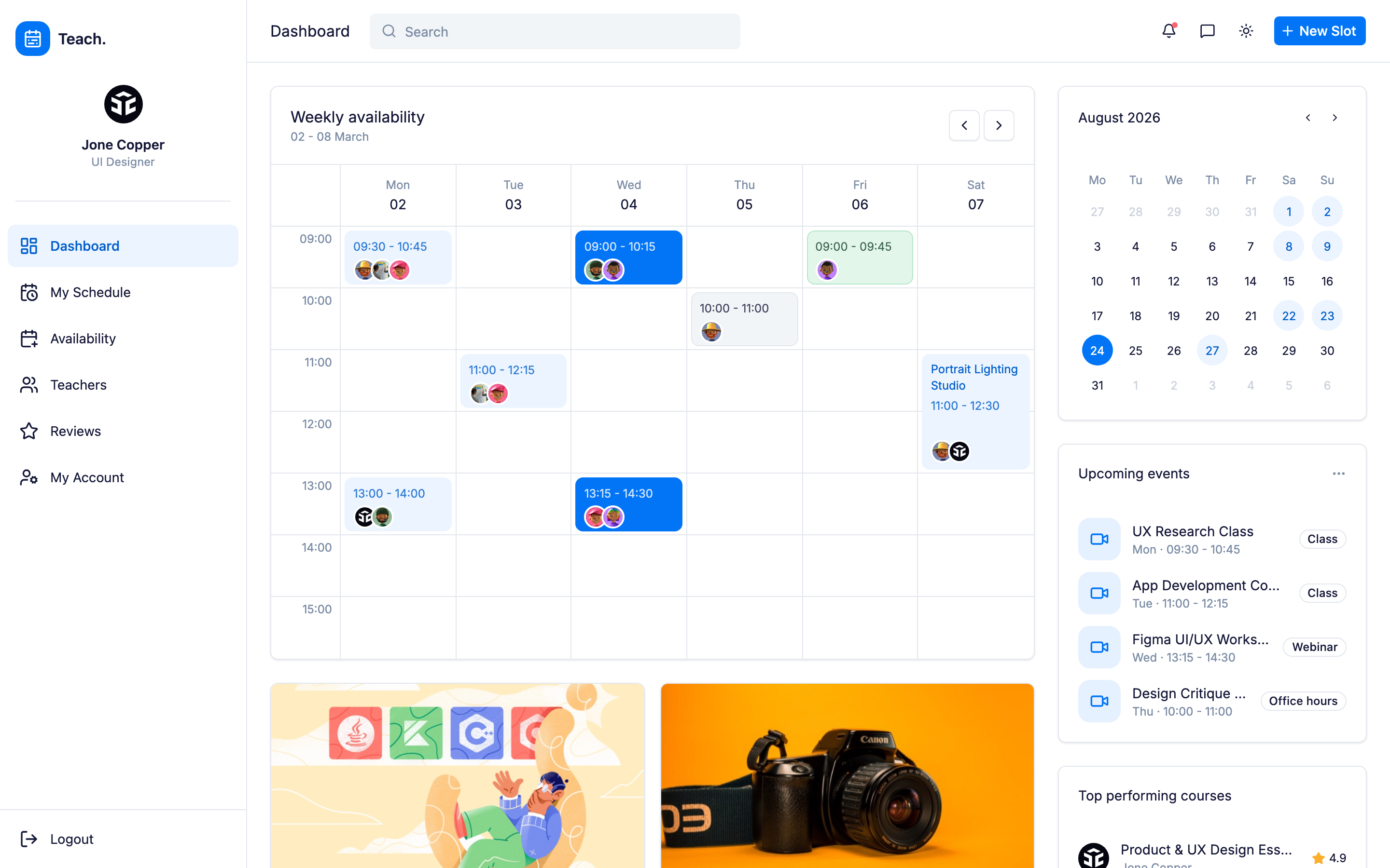 Teach. Instructor Availability web app template preview