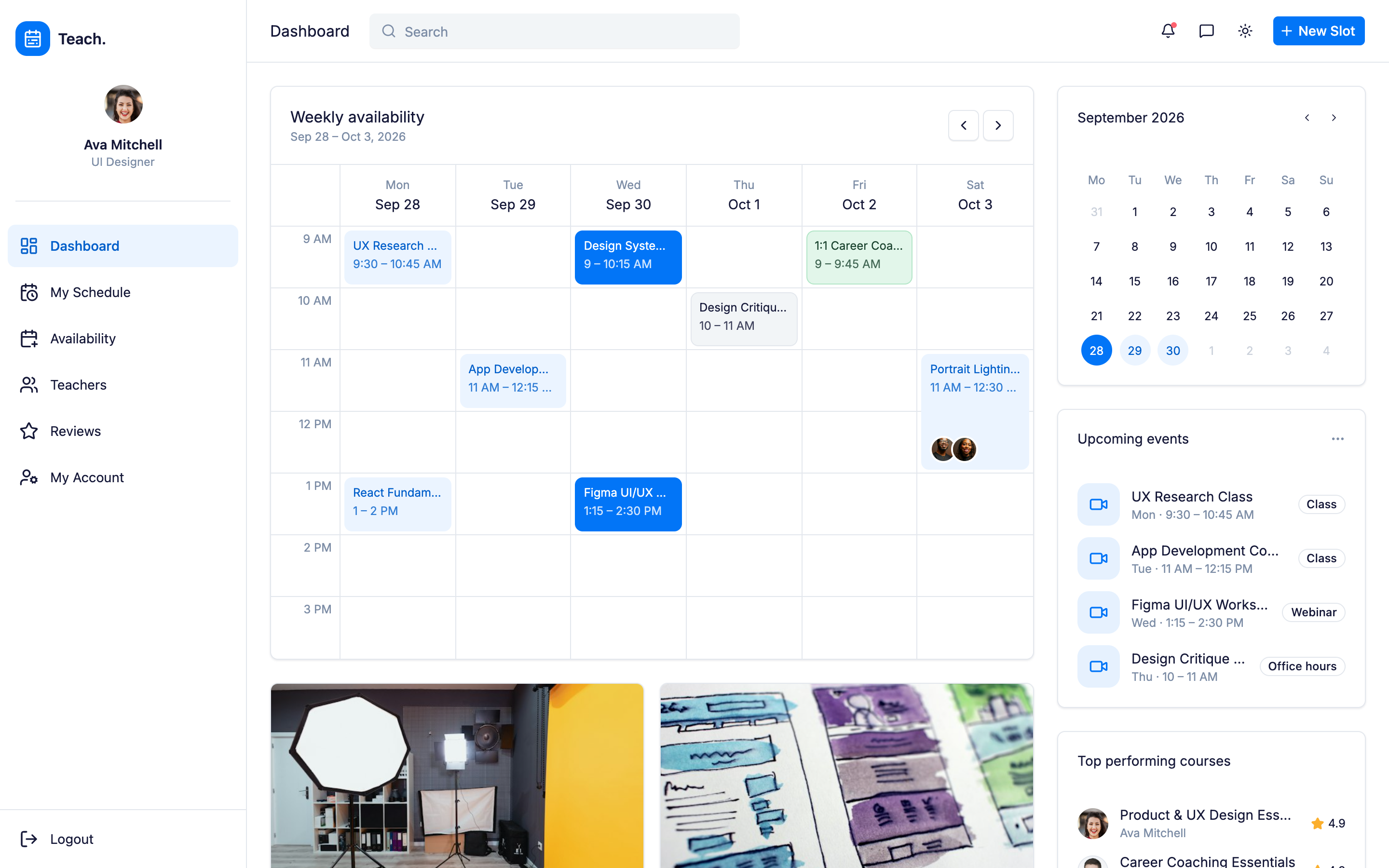 Teach. Instructor Availability web app template preview