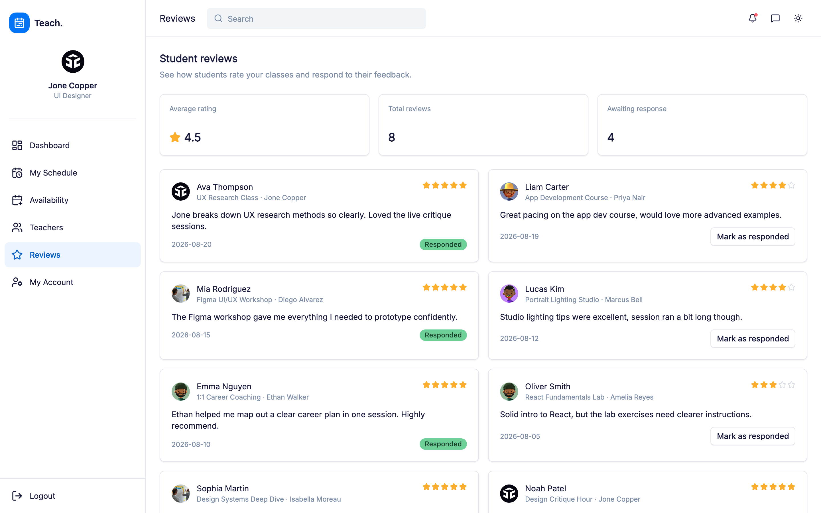 Teach. Instructor Availability web app template preview 3