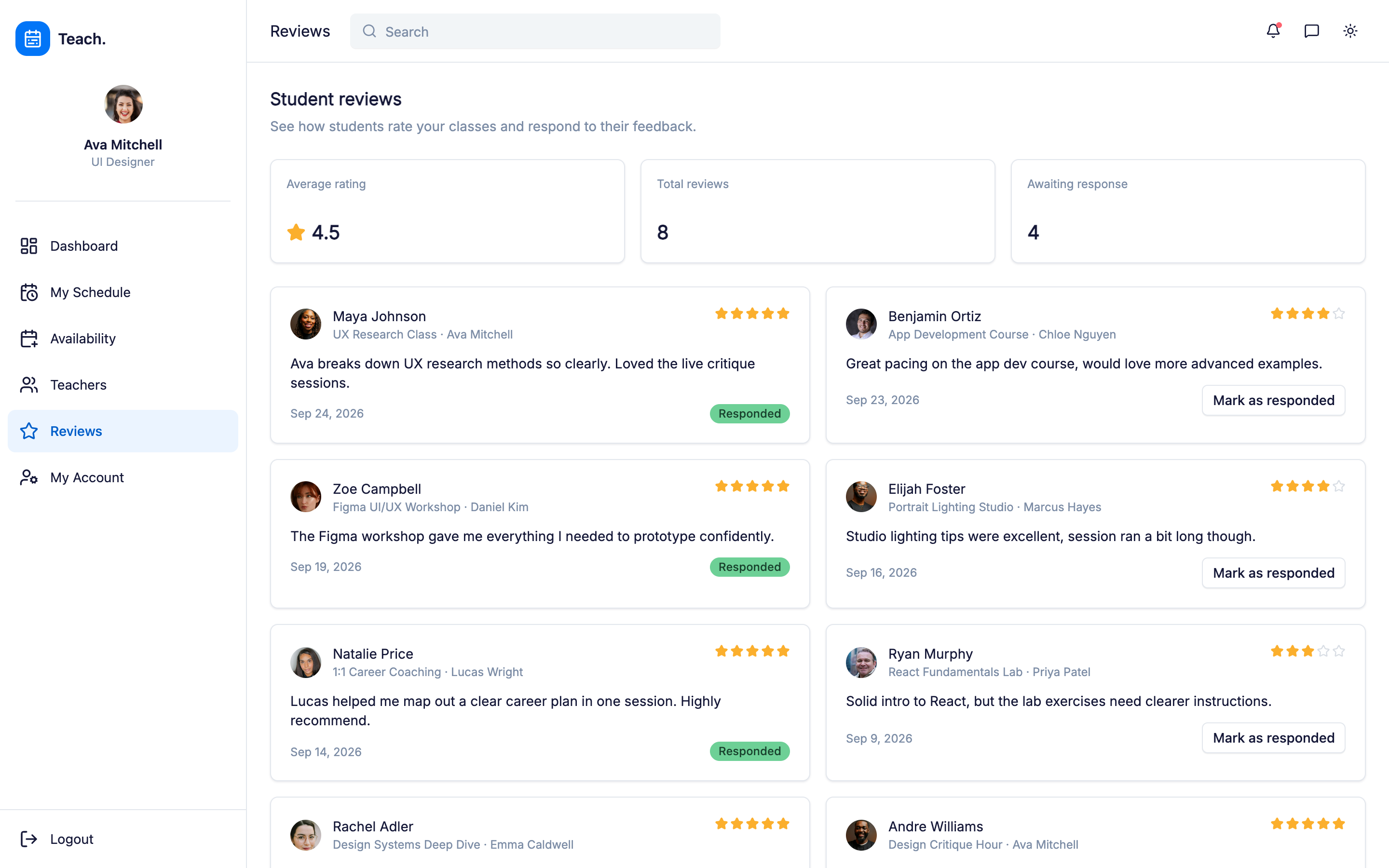 Teach. Instructor Availability web app template preview 3