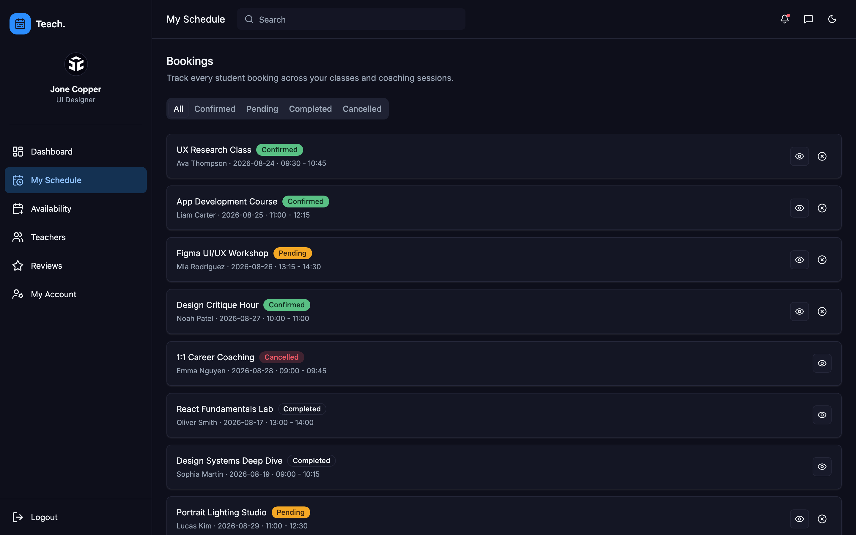 Teach. Instructor Availability web app template preview 4