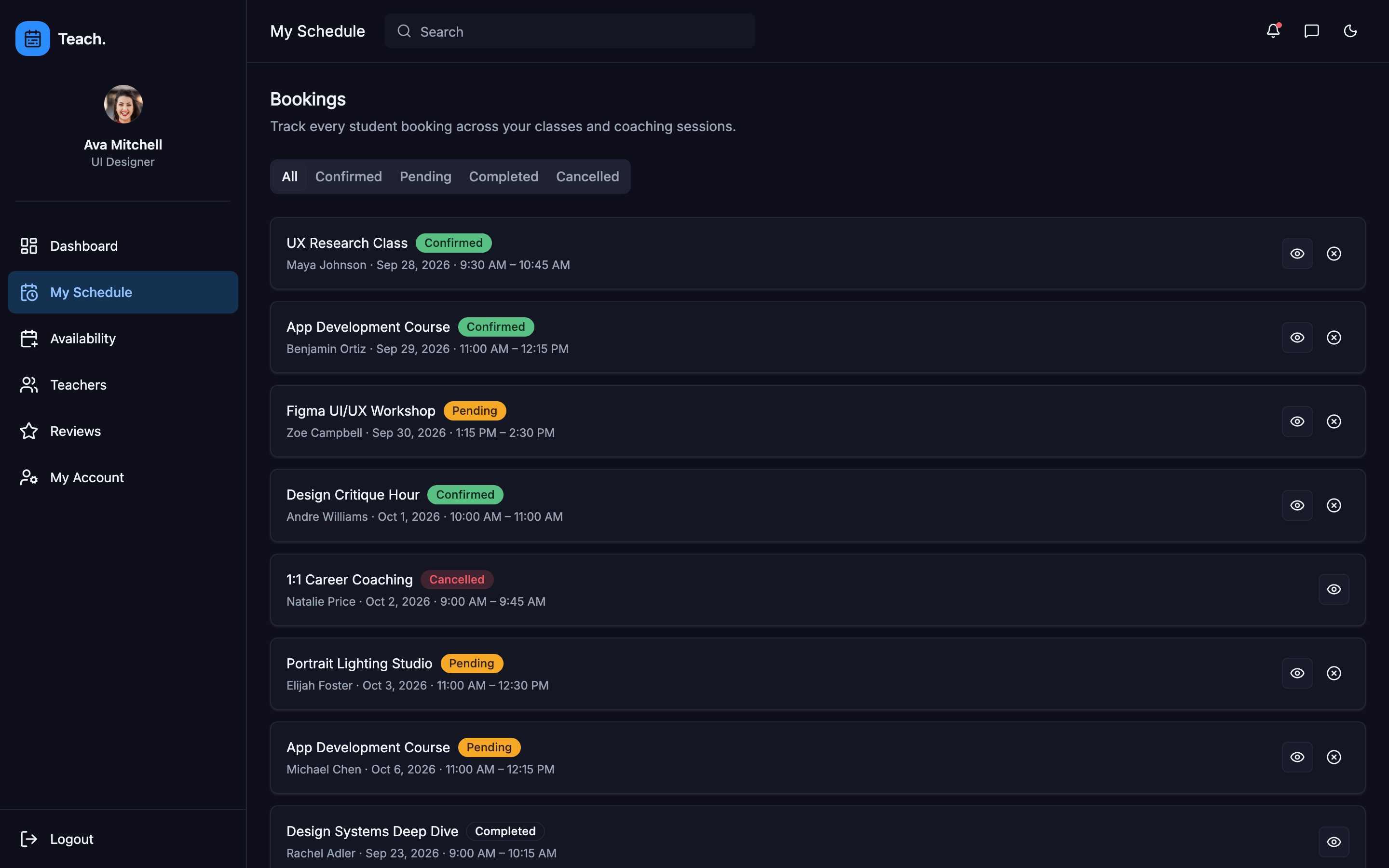 Teach. Instructor Availability web app template preview 4