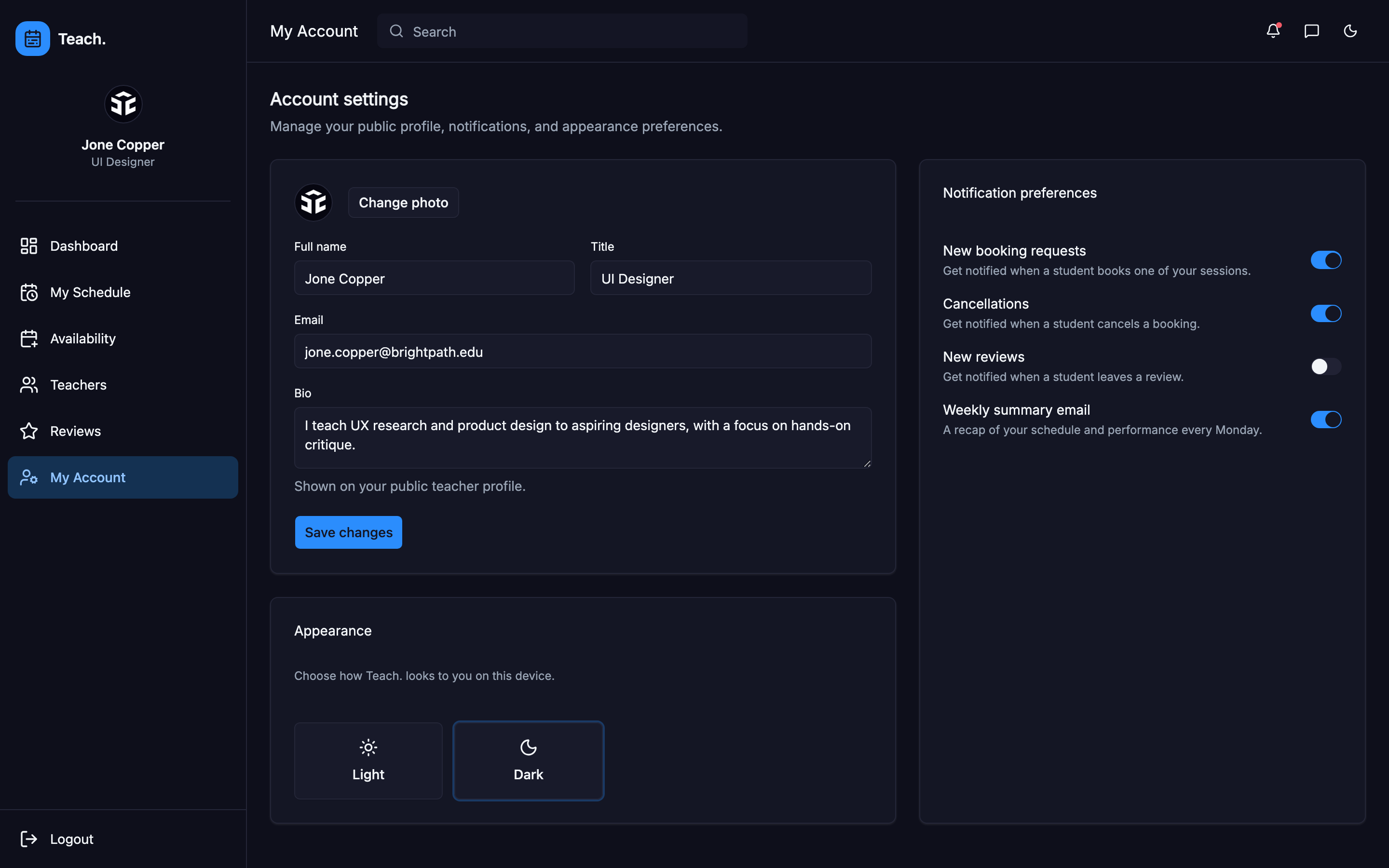 Teach. Instructor Availability web app template preview 5