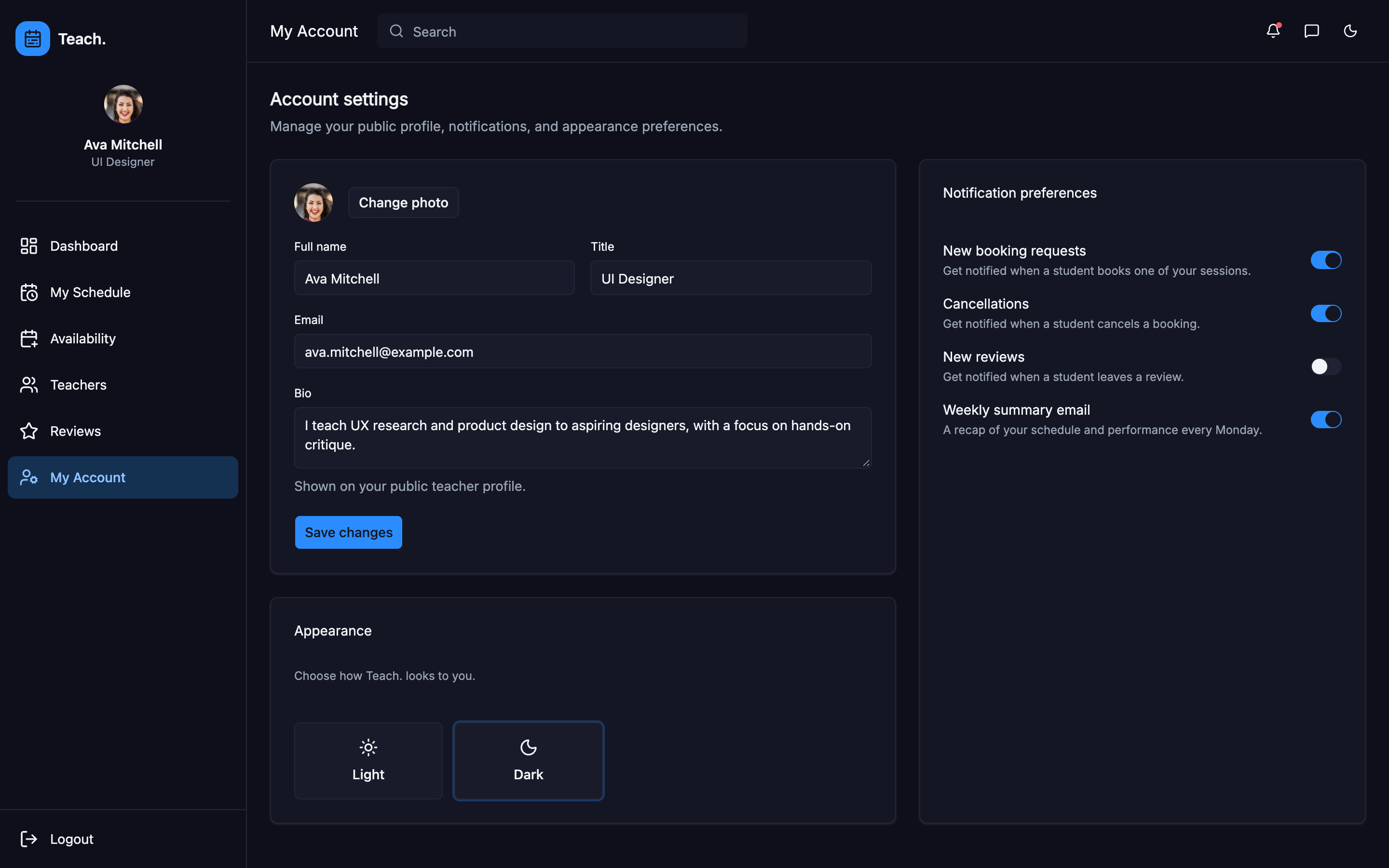 Teach. Instructor Availability web app template preview 5