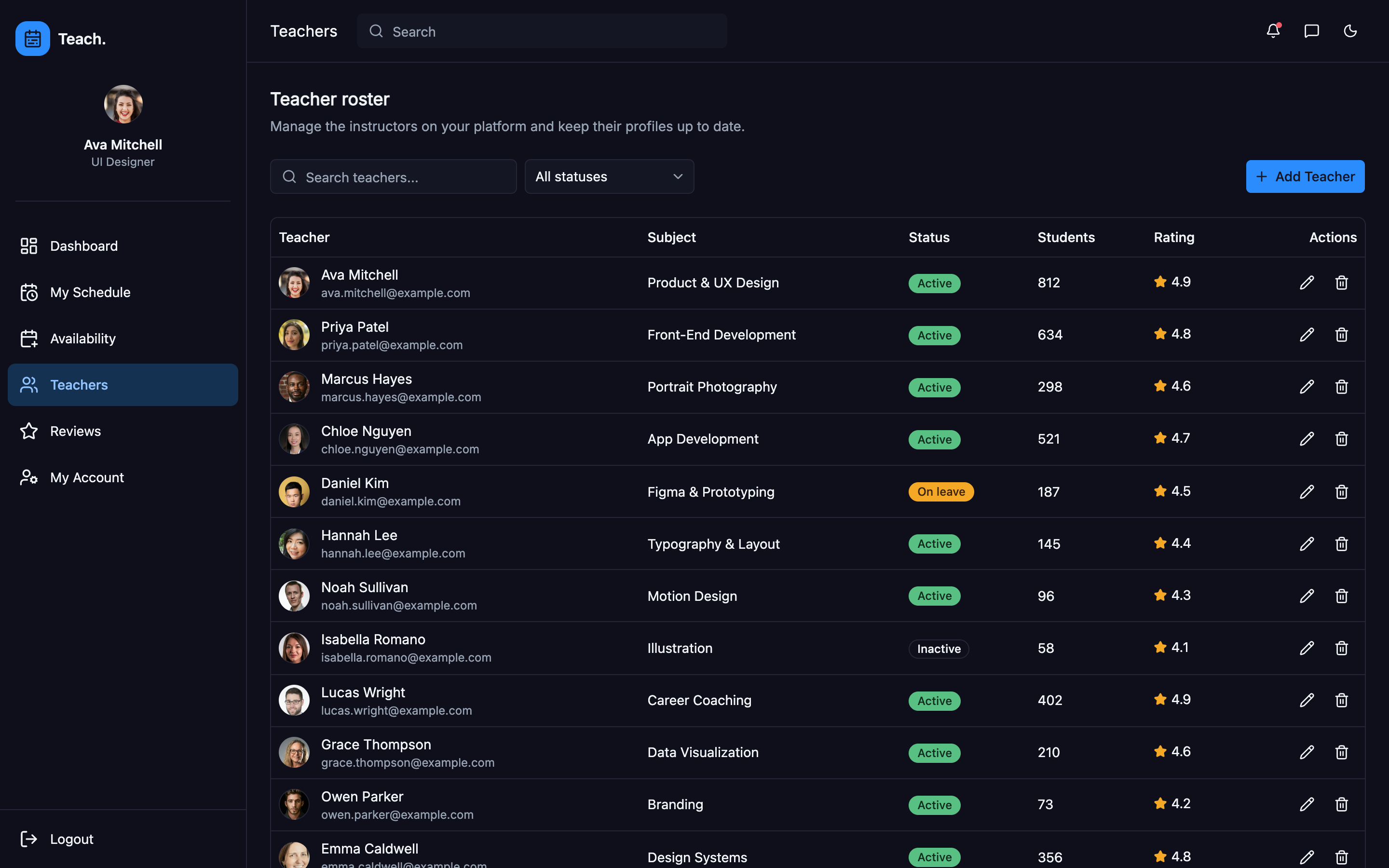 Teach. Instructor Availability web app template preview 6