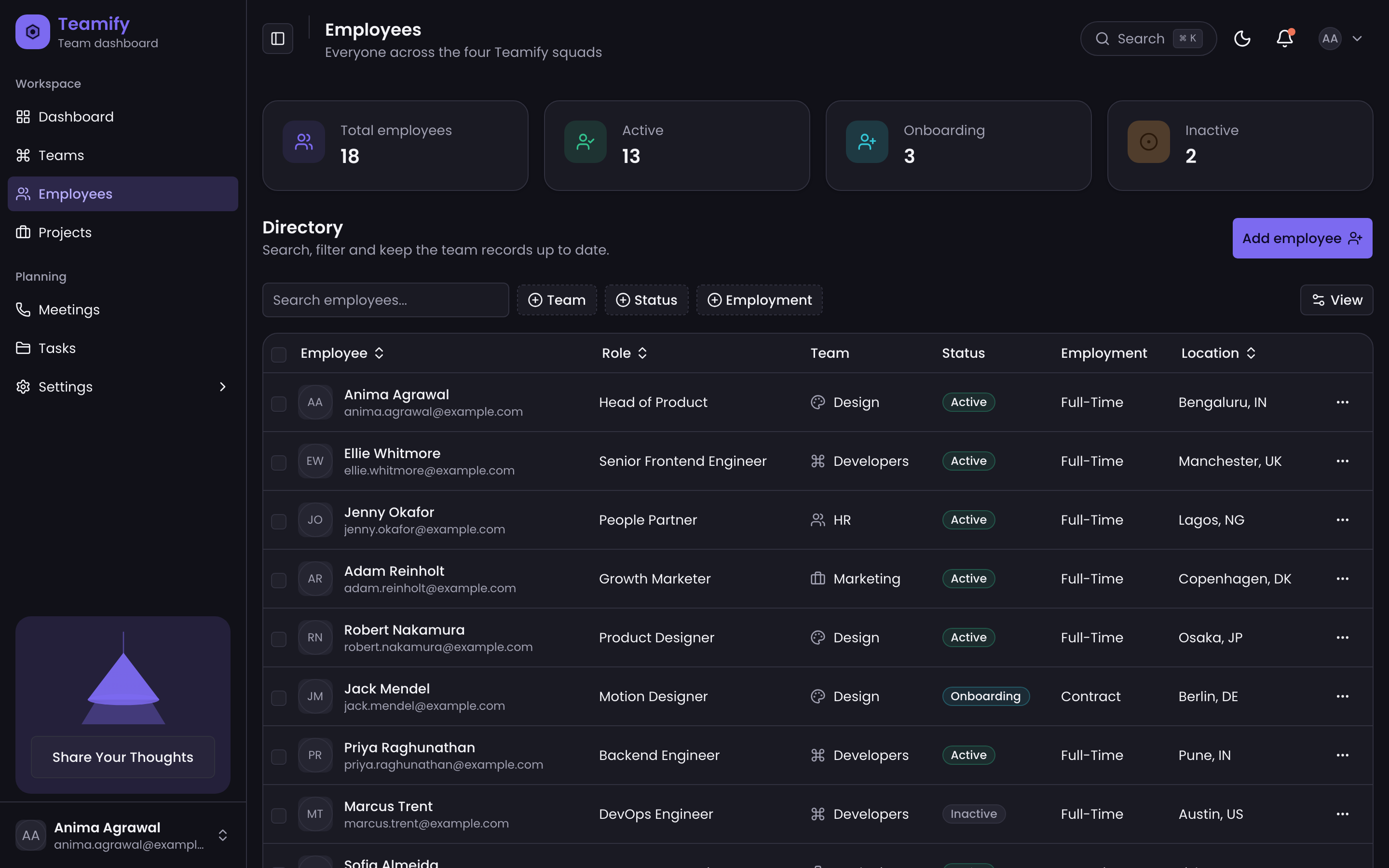 Teamify Team Dashboard web app template preview 4